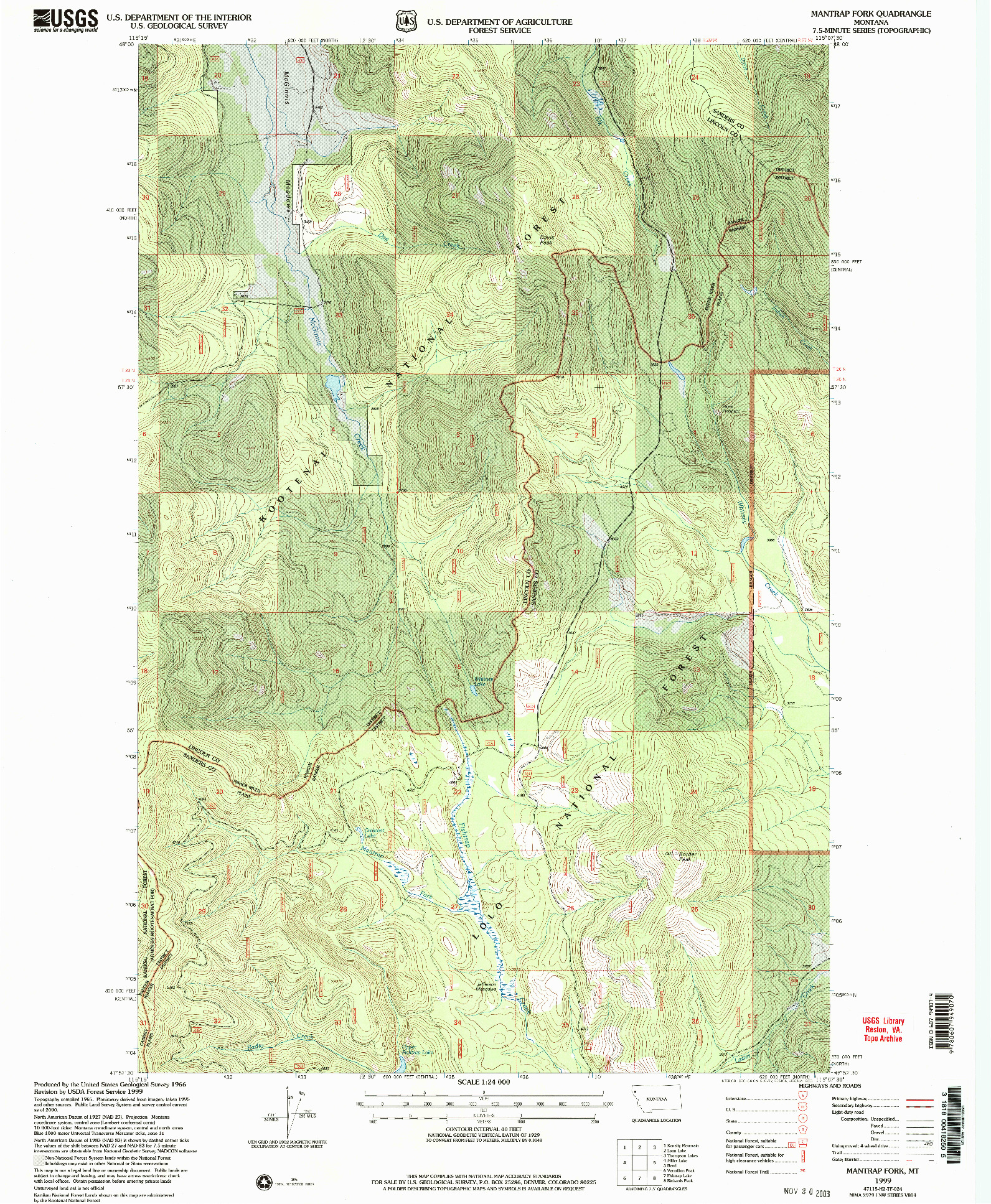 USGS 1:24000-SCALE QUADRANGLE FOR MANTRAP FORK, MT 1999
