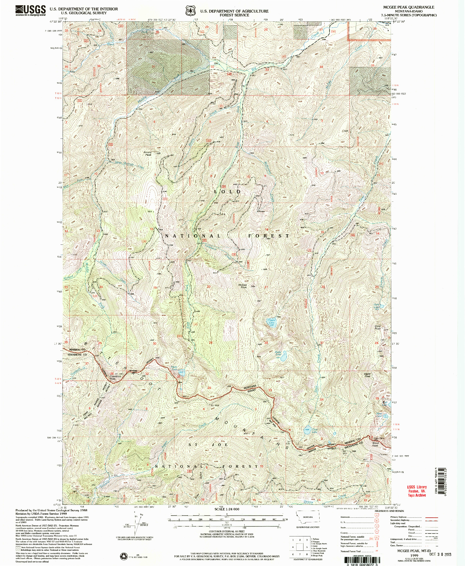 USGS 1:24000-SCALE QUADRANGLE FOR MCGEE PEAK, MT 1999