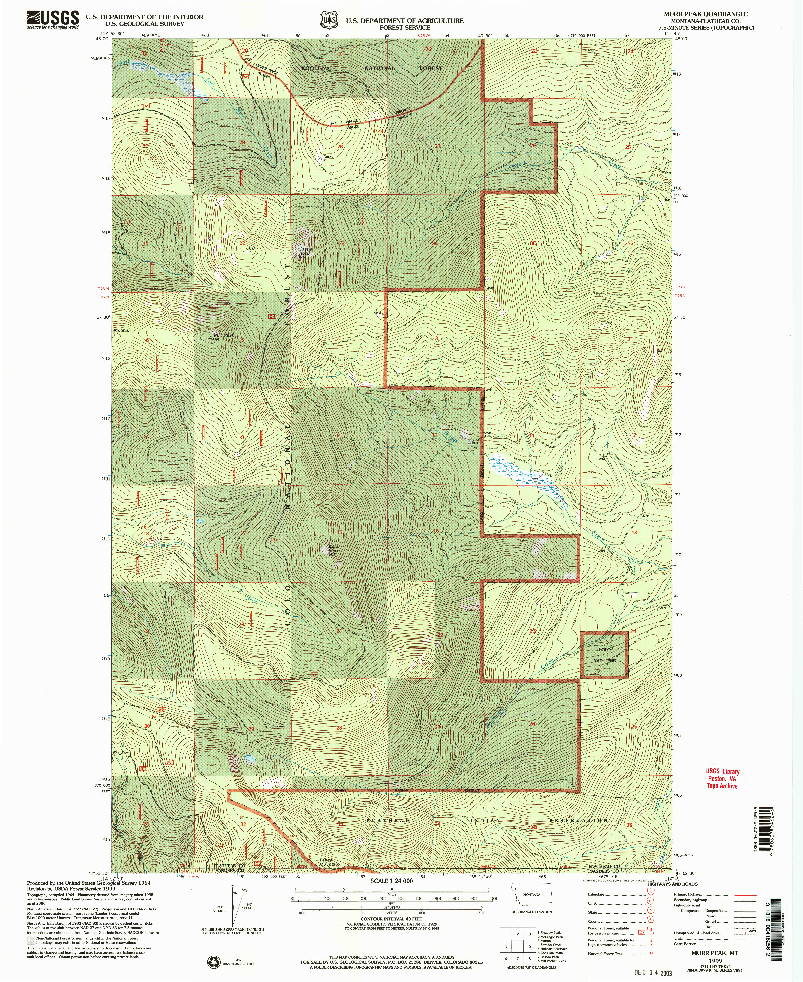 USGS 1:24000-SCALE QUADRANGLE FOR MURR PEAK, MT 1999