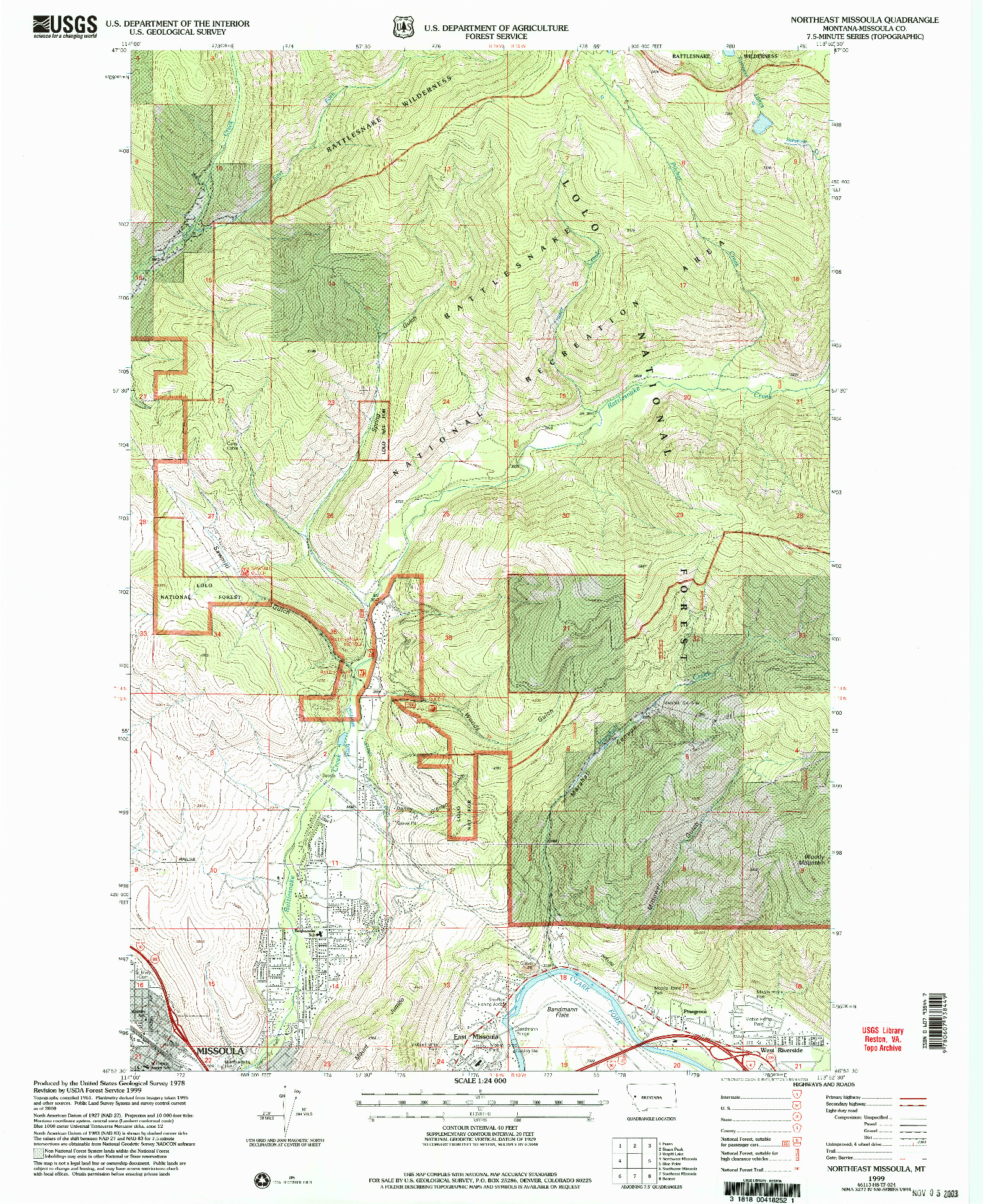 USGS 1:24000-SCALE QUADRANGLE FOR NORTHEAST MISSOULA, MT 1999