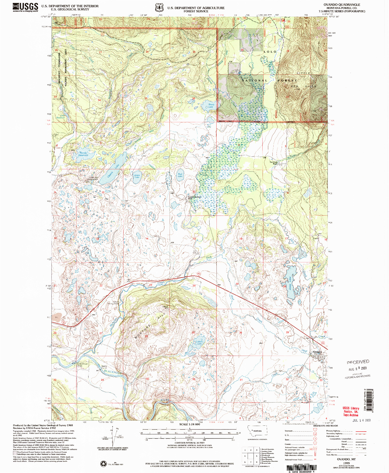 USGS 1:24000-SCALE QUADRANGLE FOR OVANDO, MT 1999