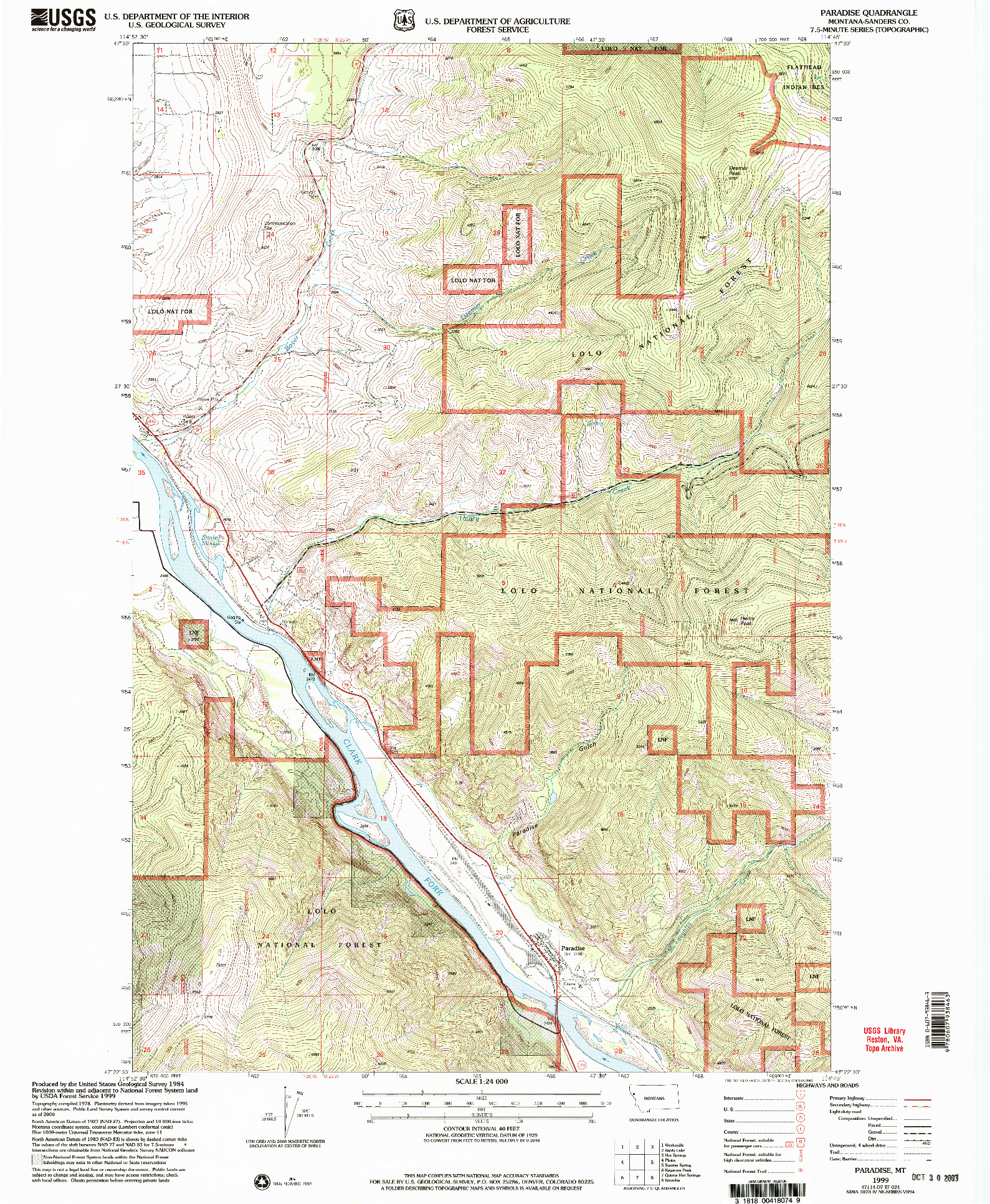 USGS 1:24000-SCALE QUADRANGLE FOR PARADISE, MT 1999