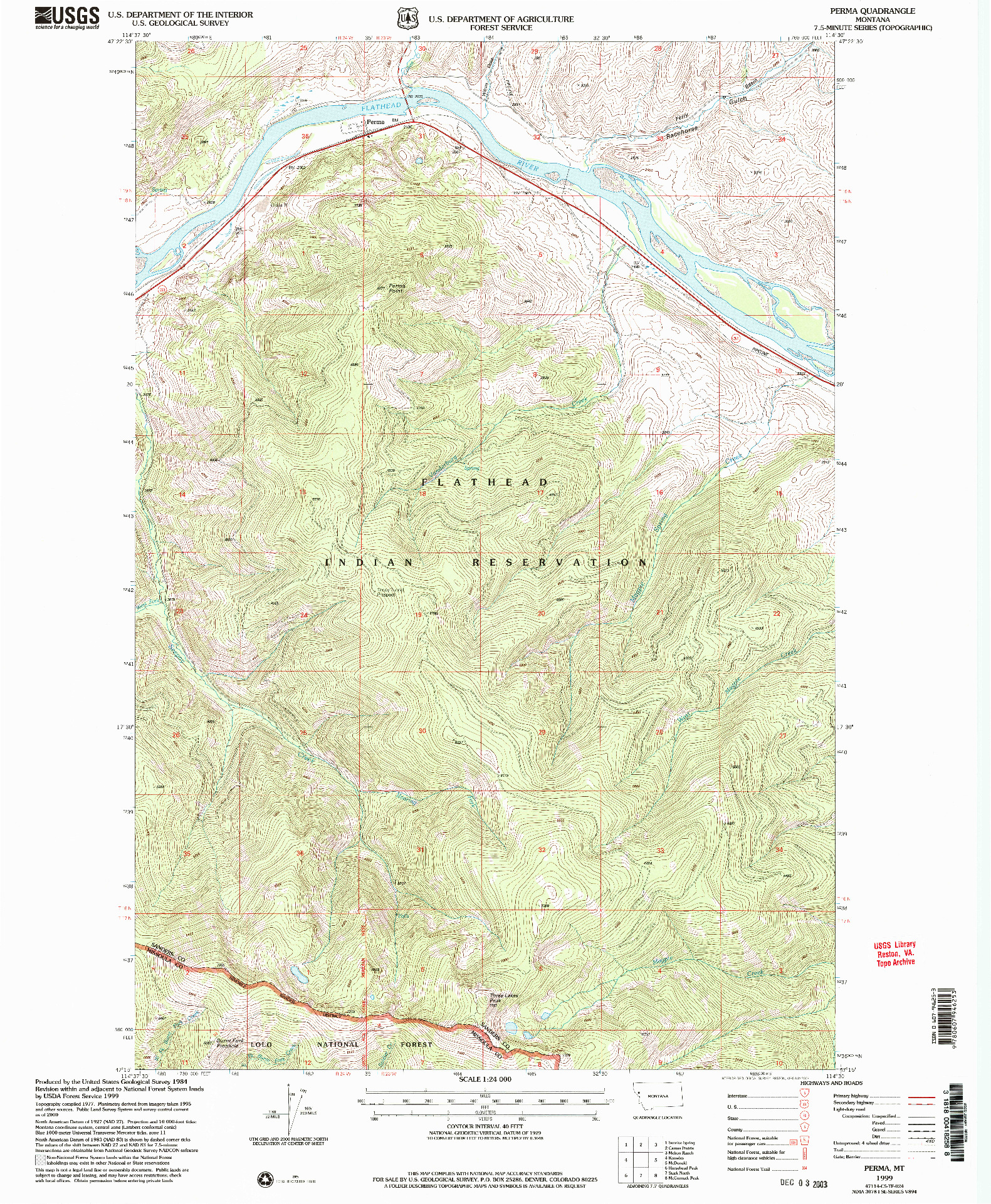 USGS 1:24000-SCALE QUADRANGLE FOR PERMA, MT 1999