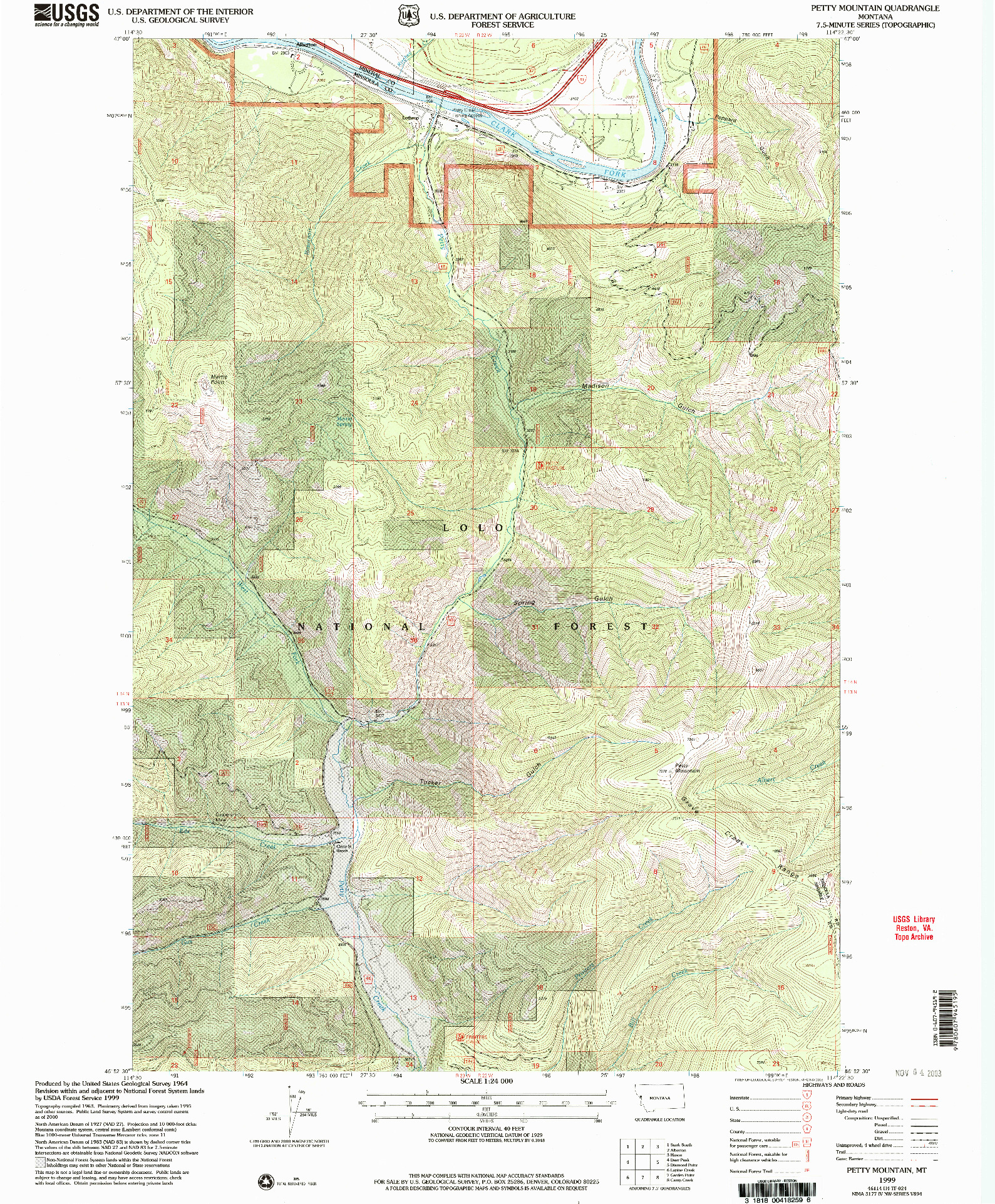 USGS 1:24000-SCALE QUADRANGLE FOR PETTY MOUNTAIN, MT 1999