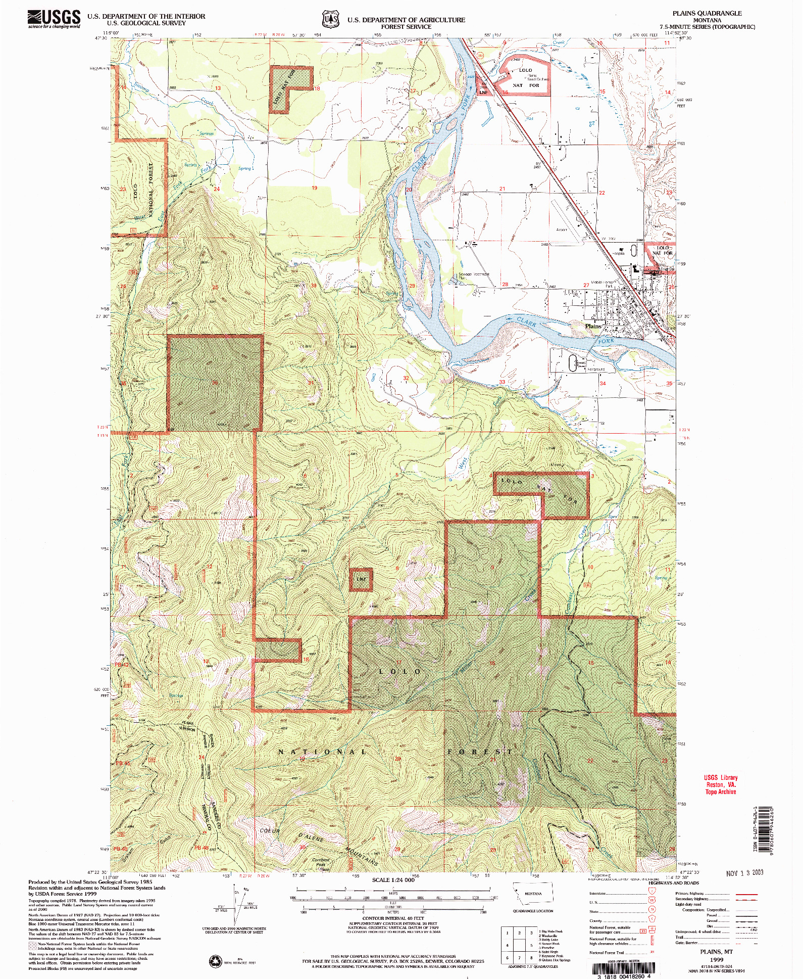 USGS 1:24000-SCALE QUADRANGLE FOR PLAINS, MT 1999