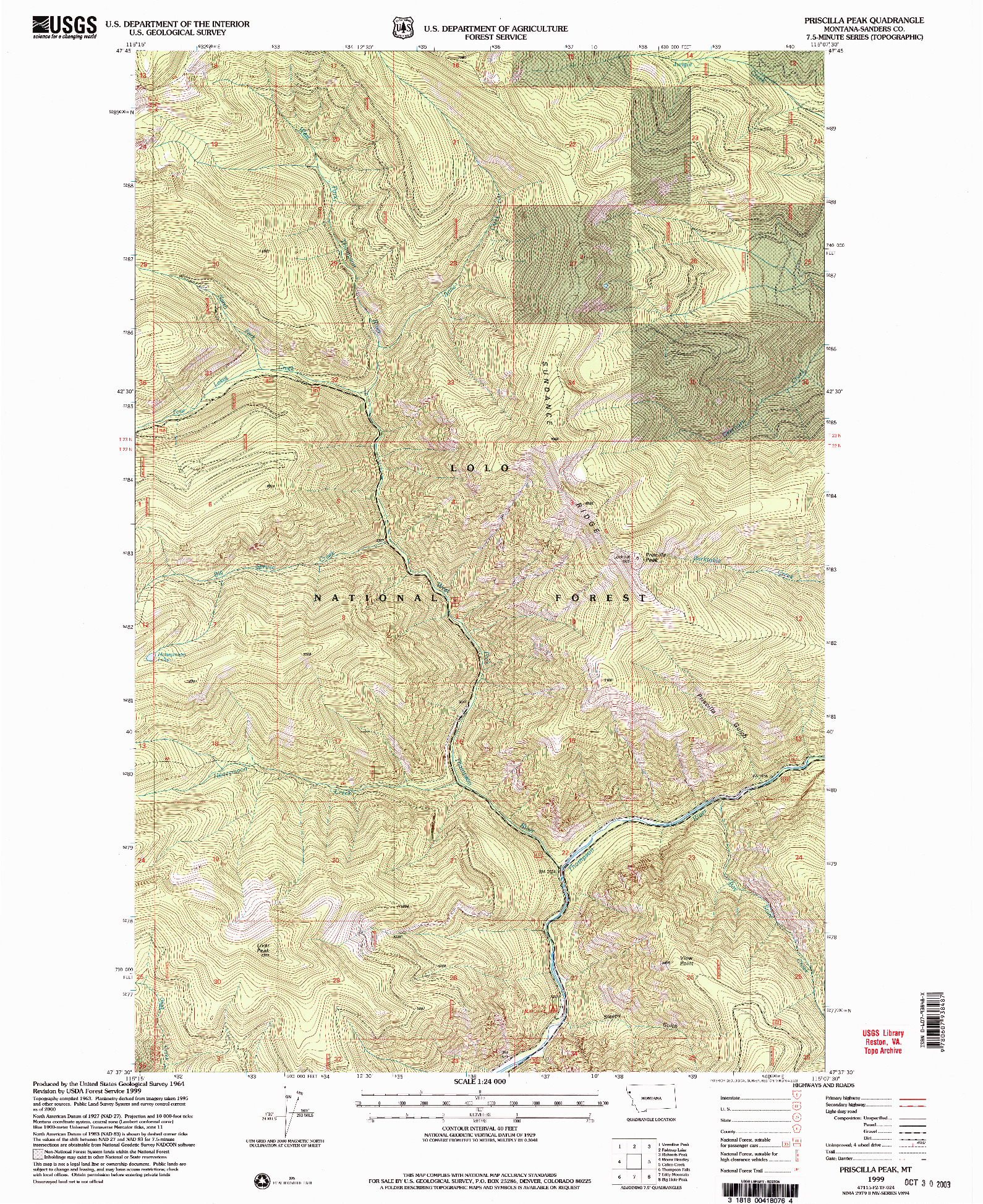 USGS 1:24000-SCALE QUADRANGLE FOR PRISCILLA PEAK, MT 1999