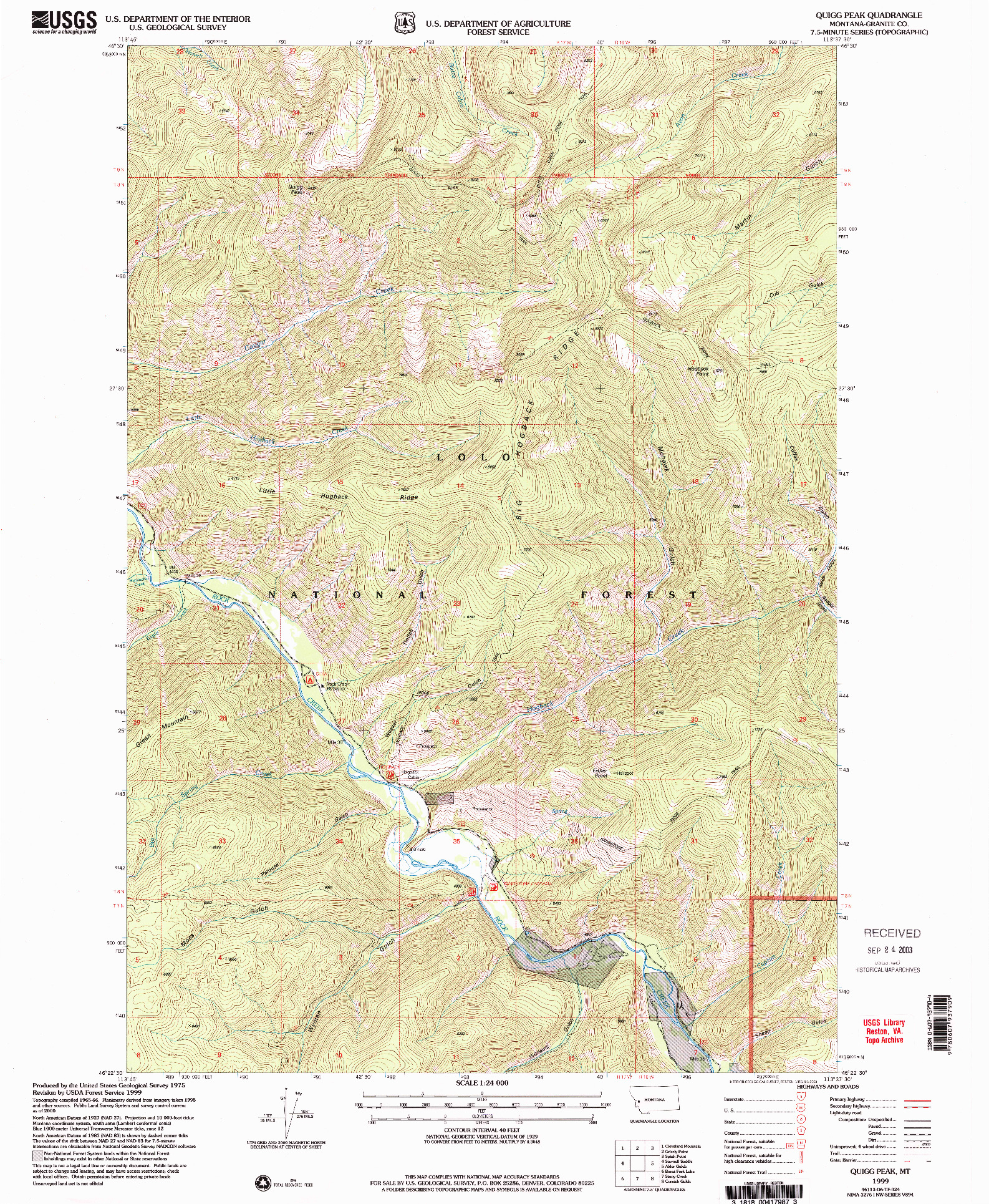 USGS 1:24000-SCALE QUADRANGLE FOR QUIGG PEAK, MT 1999