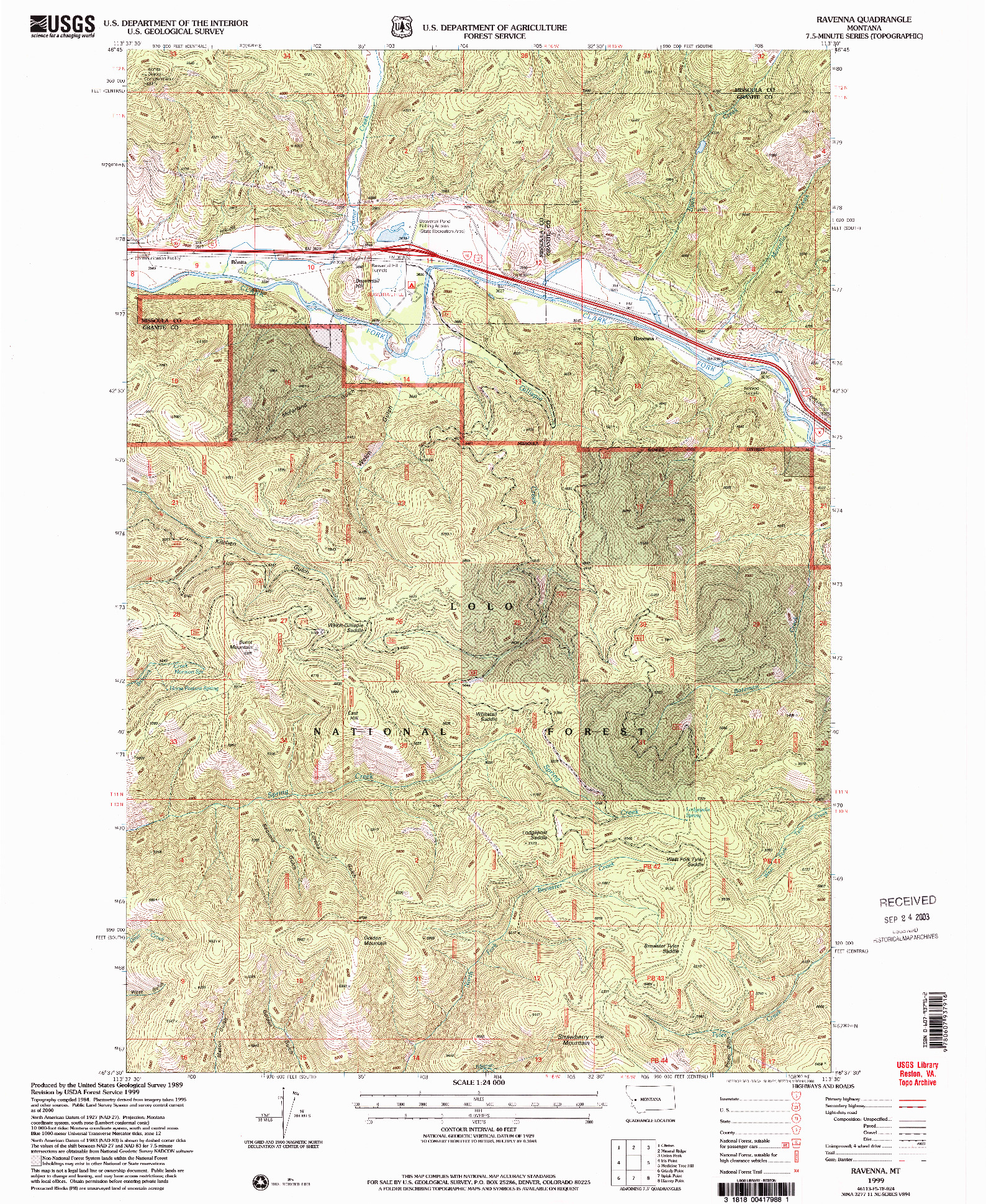 USGS 1:24000-SCALE QUADRANGLE FOR RAVENNA, MT 1999