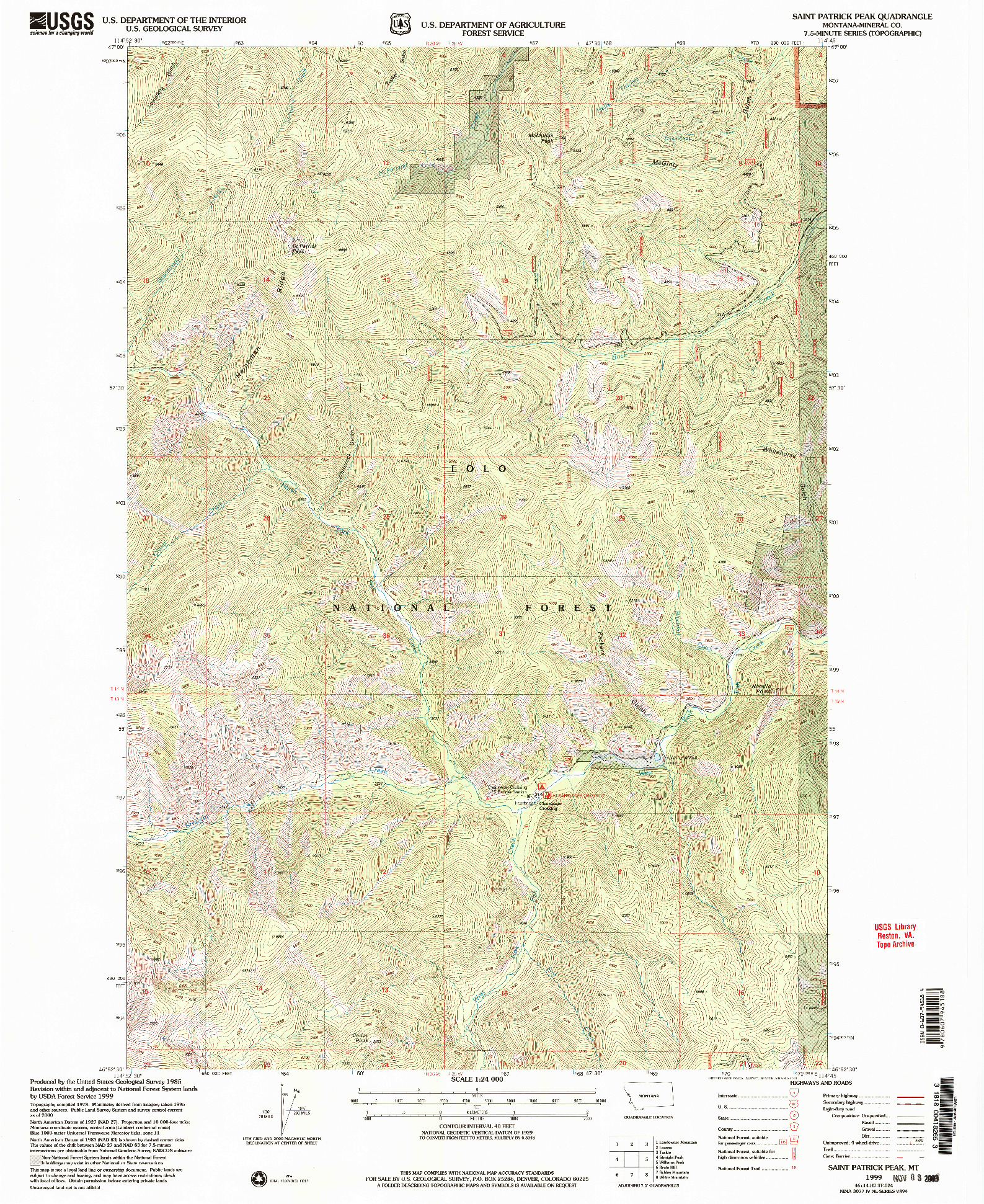 USGS 1:24000-SCALE QUADRANGLE FOR SAINT PATRICK PEAK, MT 1999