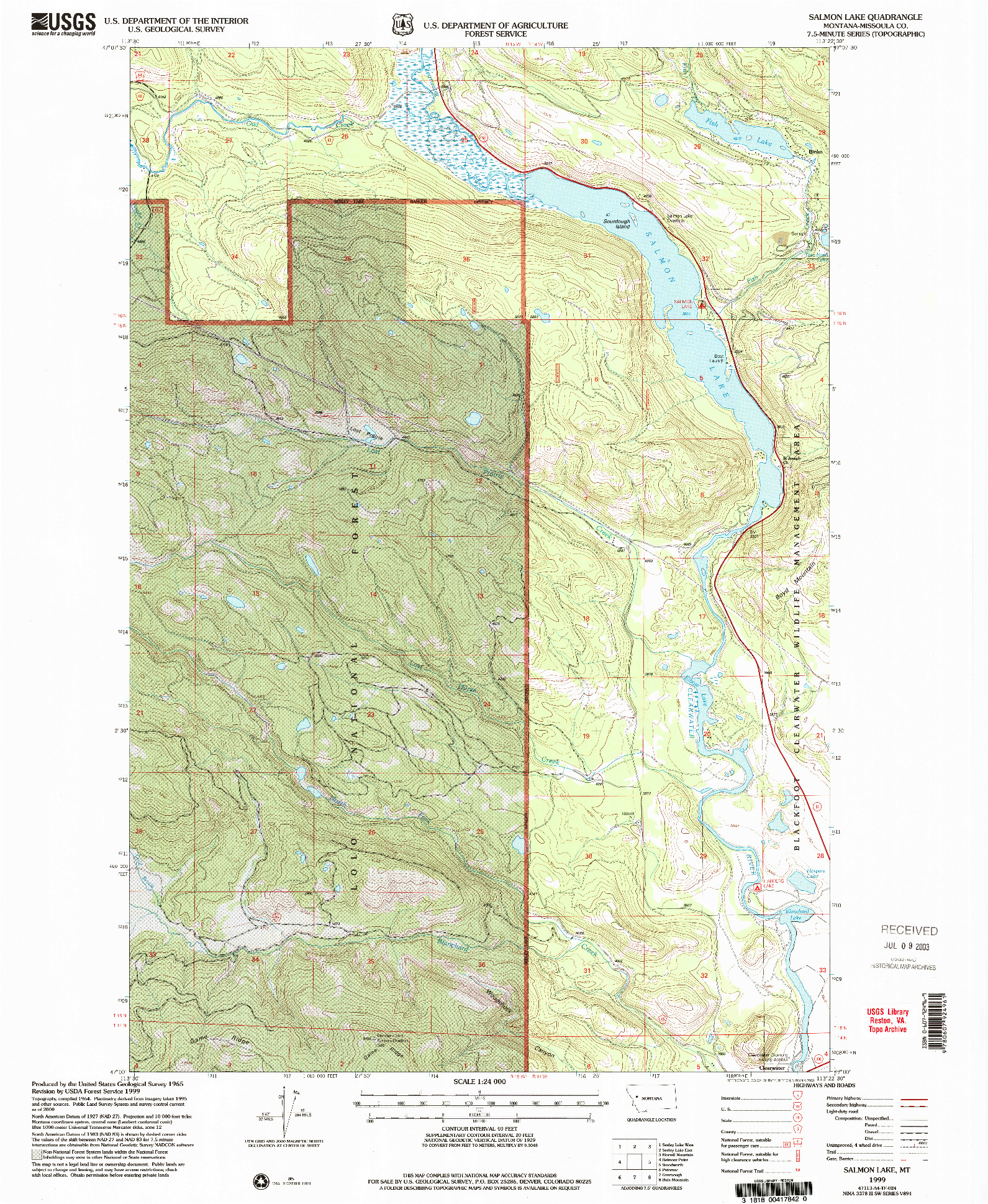 USGS 1:24000-SCALE QUADRANGLE FOR SALMON LAKE, MT 1999
