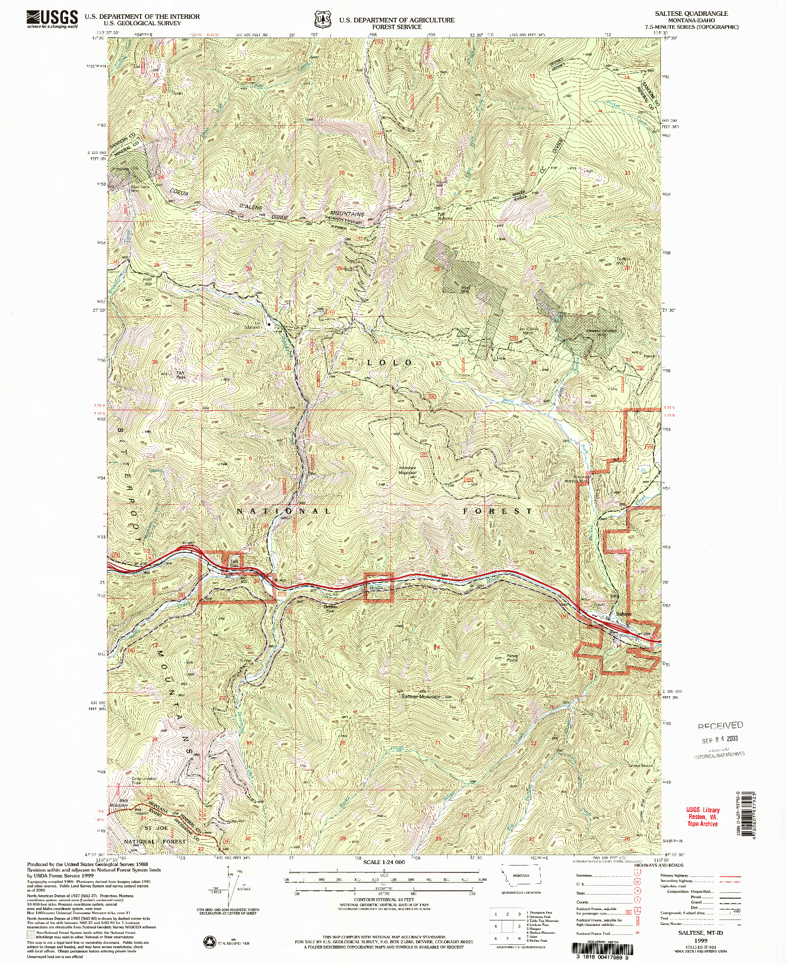 USGS 1:24000-SCALE QUADRANGLE FOR SALTESE, MT 1999