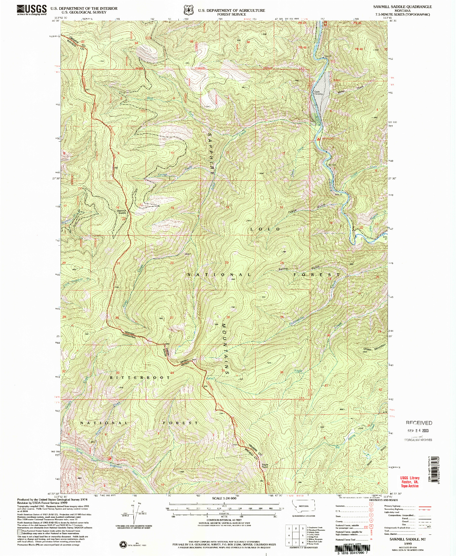 USGS 1:24000-SCALE QUADRANGLE FOR SAWMILL SADDLE, MT 1999