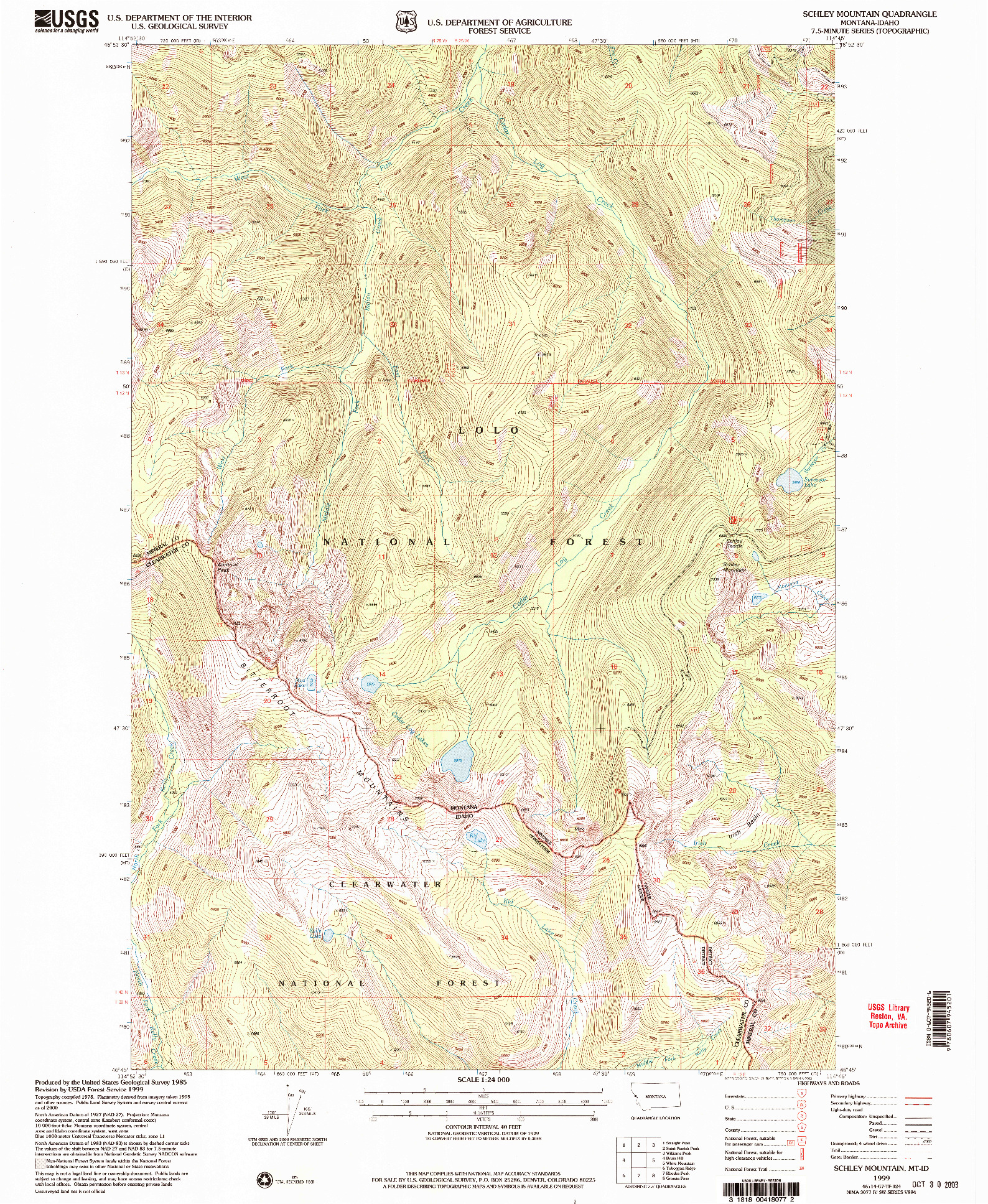 USGS 1:24000-SCALE QUADRANGLE FOR SCHLEY MOUNTAIN, MT 1999