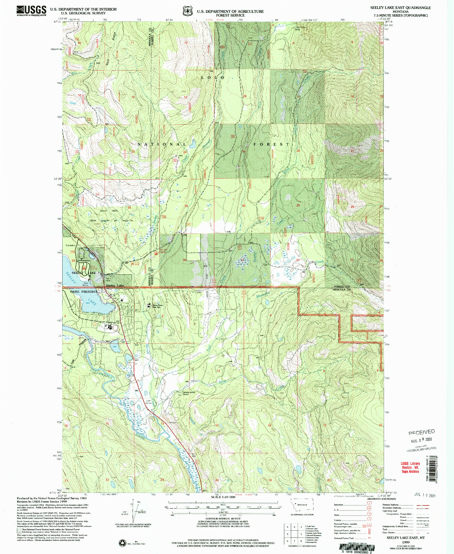 USGS 1:24000-SCALE QUADRANGLE FOR SEELEY LAKE EAST, MT 1999