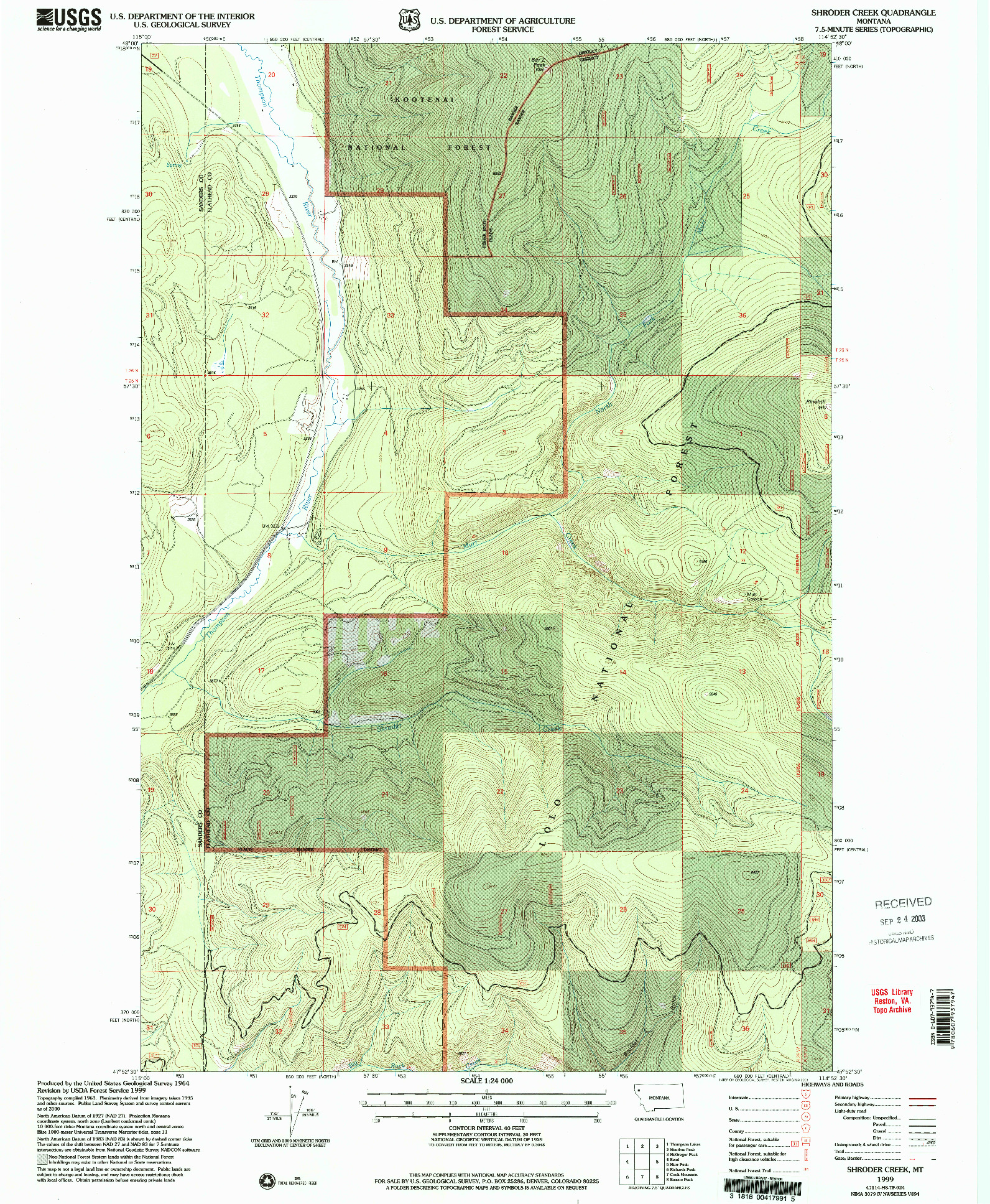 USGS 1:24000-SCALE QUADRANGLE FOR SHRODER CREEK, MT 1999
