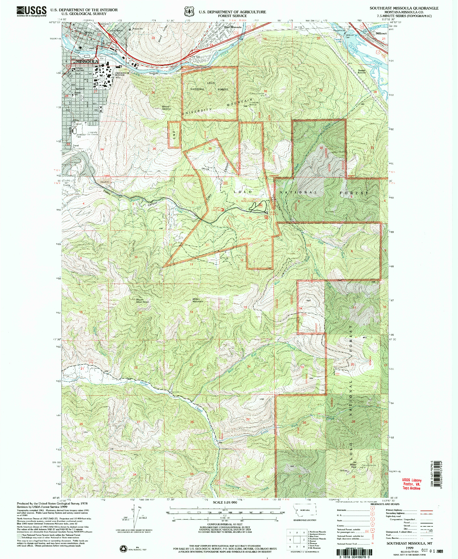 USGS 1:24000-SCALE QUADRANGLE FOR SOUTHEAST MISSOULA, MT 1999