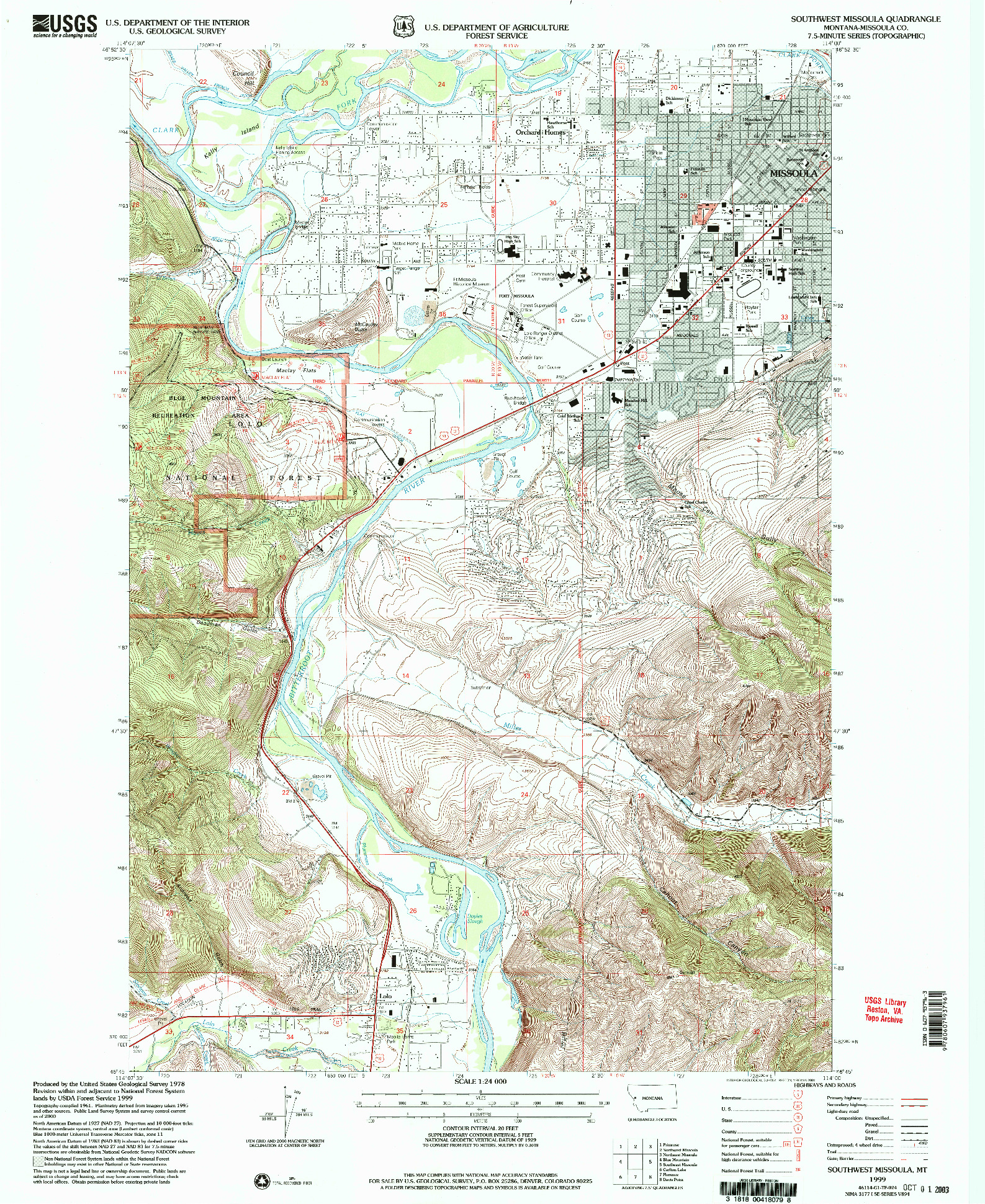 USGS 1:24000-SCALE QUADRANGLE FOR SOUTHWEST MISSOULA, MT 1999