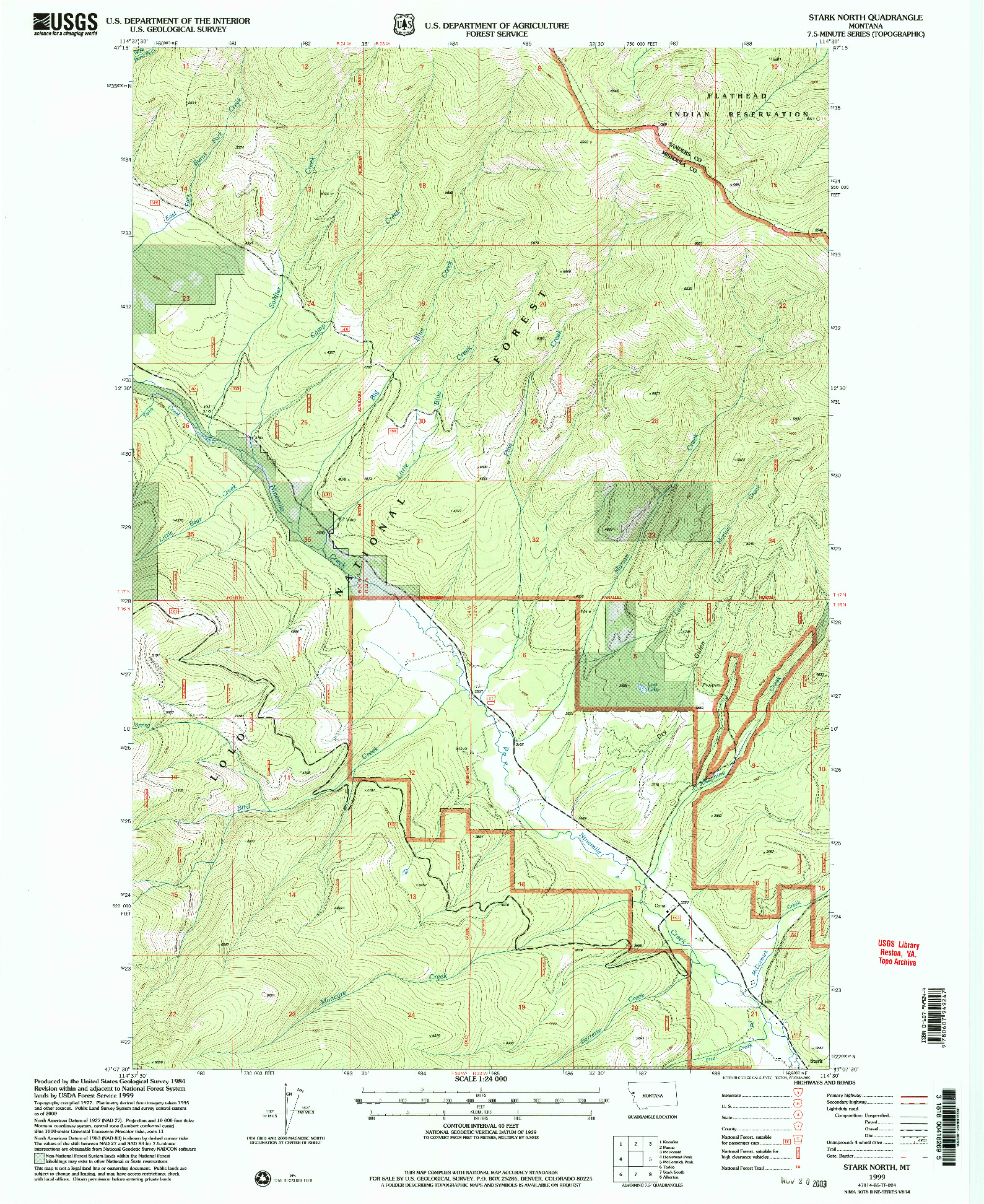 USGS 1:24000-SCALE QUADRANGLE FOR STARK NORTH, MT 1999