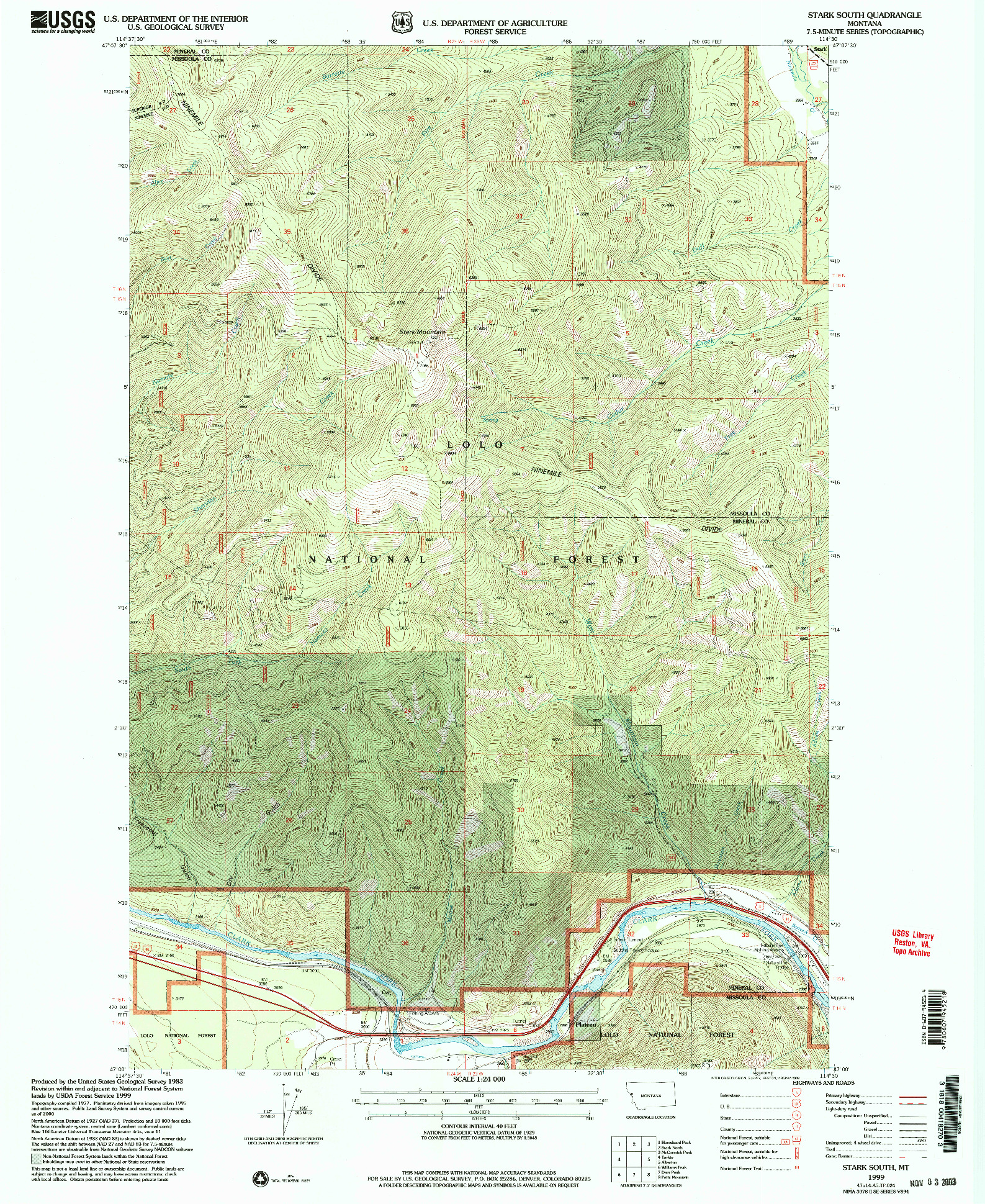 USGS 1:24000-SCALE QUADRANGLE FOR STARK SOUTH, MT 1999