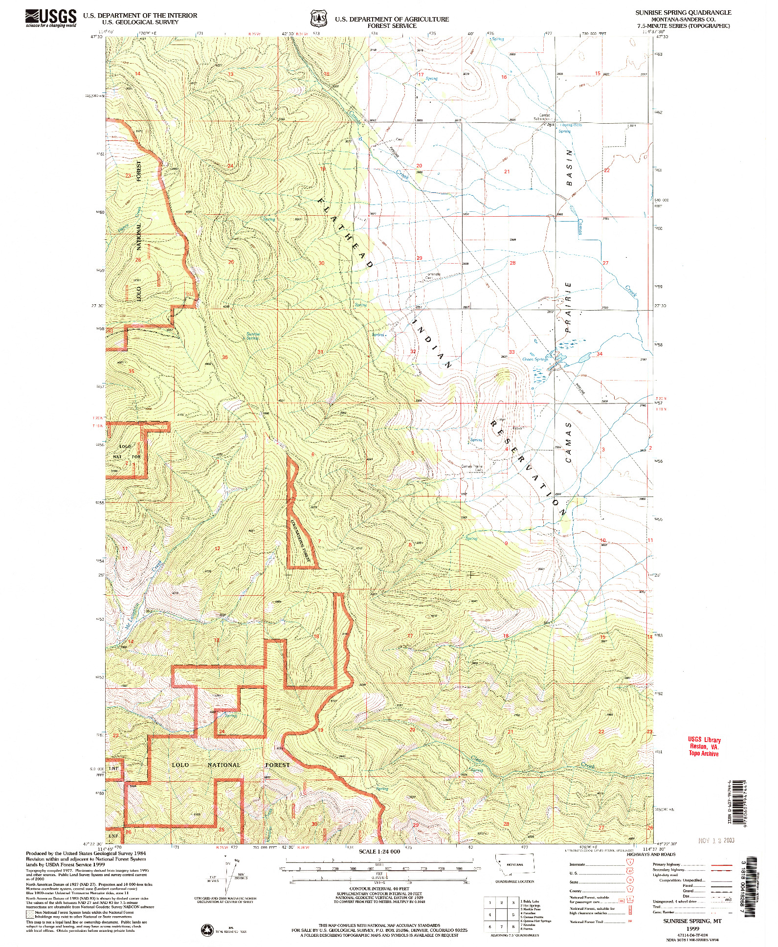 USGS 1:24000-SCALE QUADRANGLE FOR SUNRISE SPRING, MT 1999