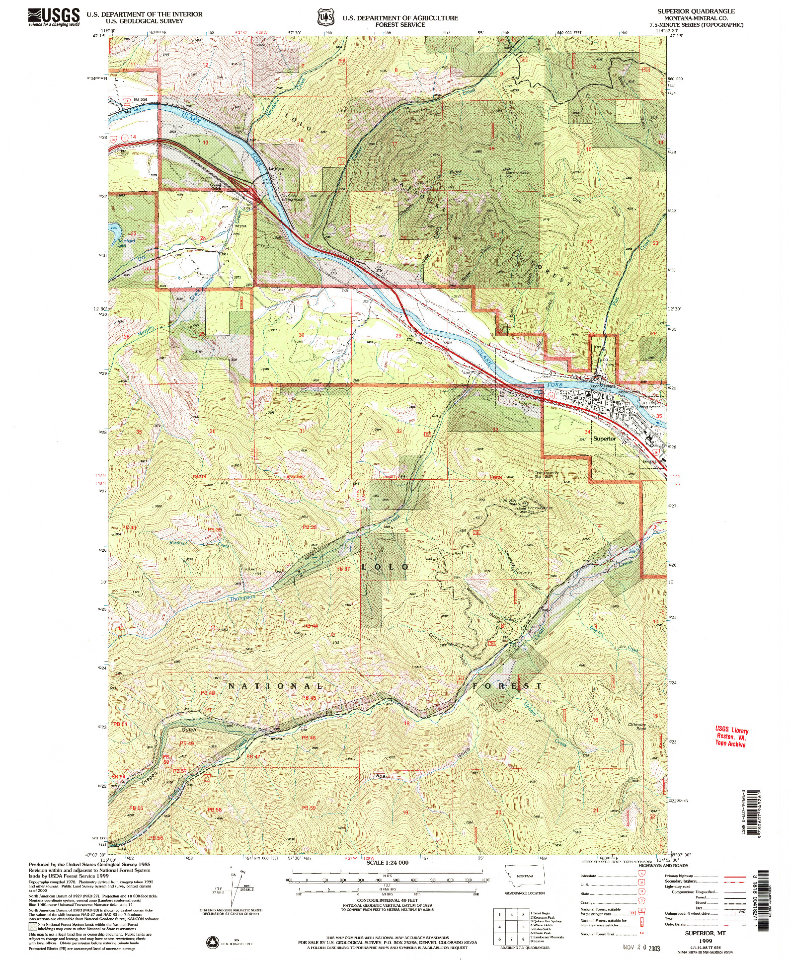 USGS 1:24000-SCALE QUADRANGLE FOR SUPERIOR, MT 1999