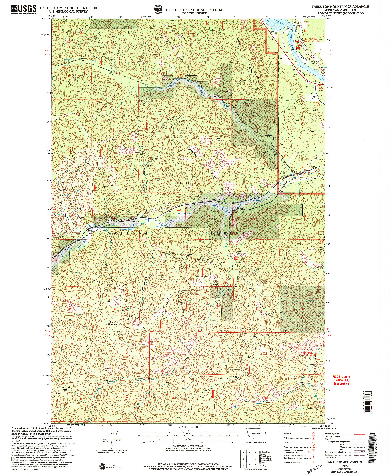 USGS 1:24000-SCALE QUADRANGLE FOR TABLE TOP MOUNTAIN, MT 1999