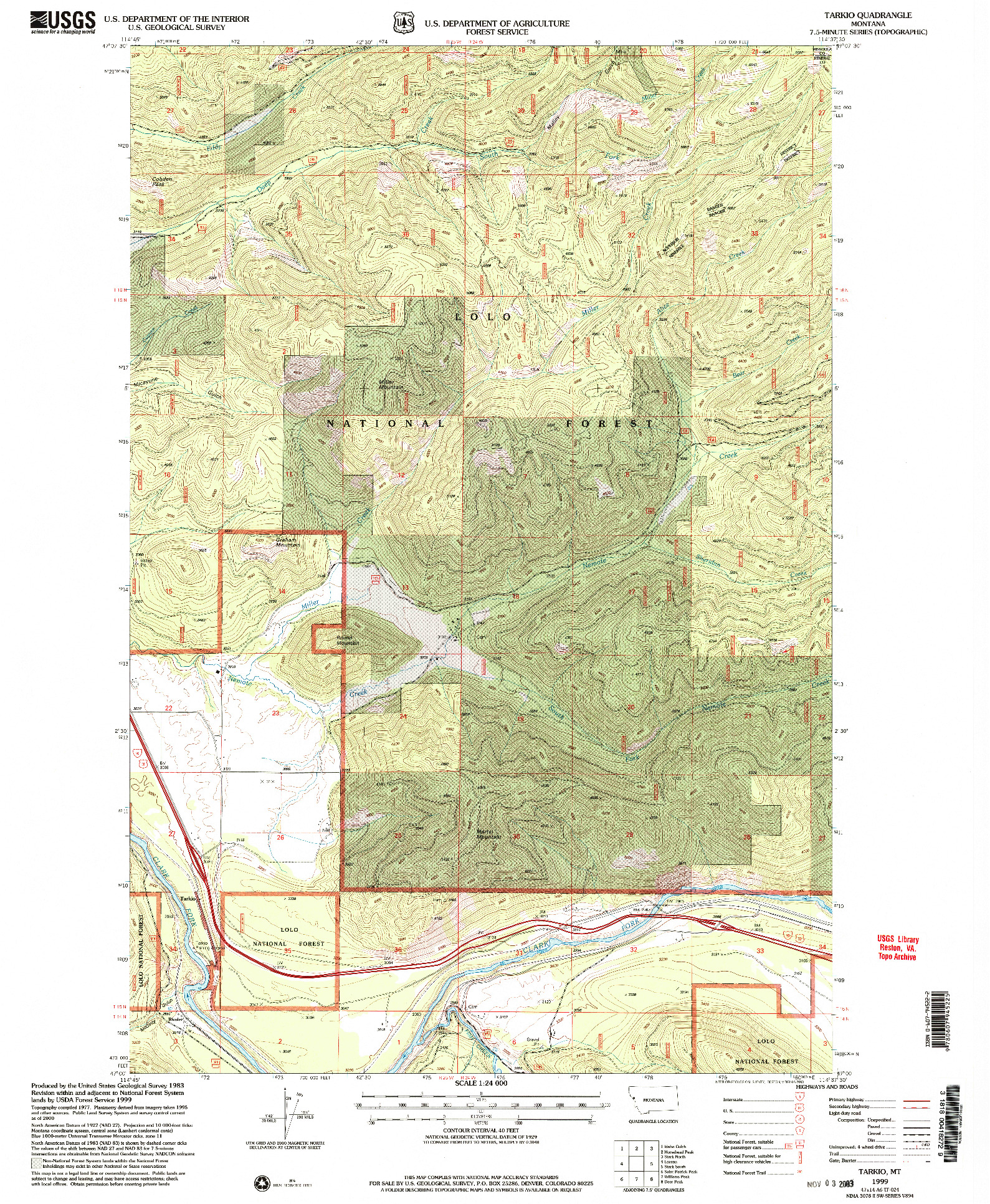 USGS 1:24000-SCALE QUADRANGLE FOR TARKIO, MT 1999