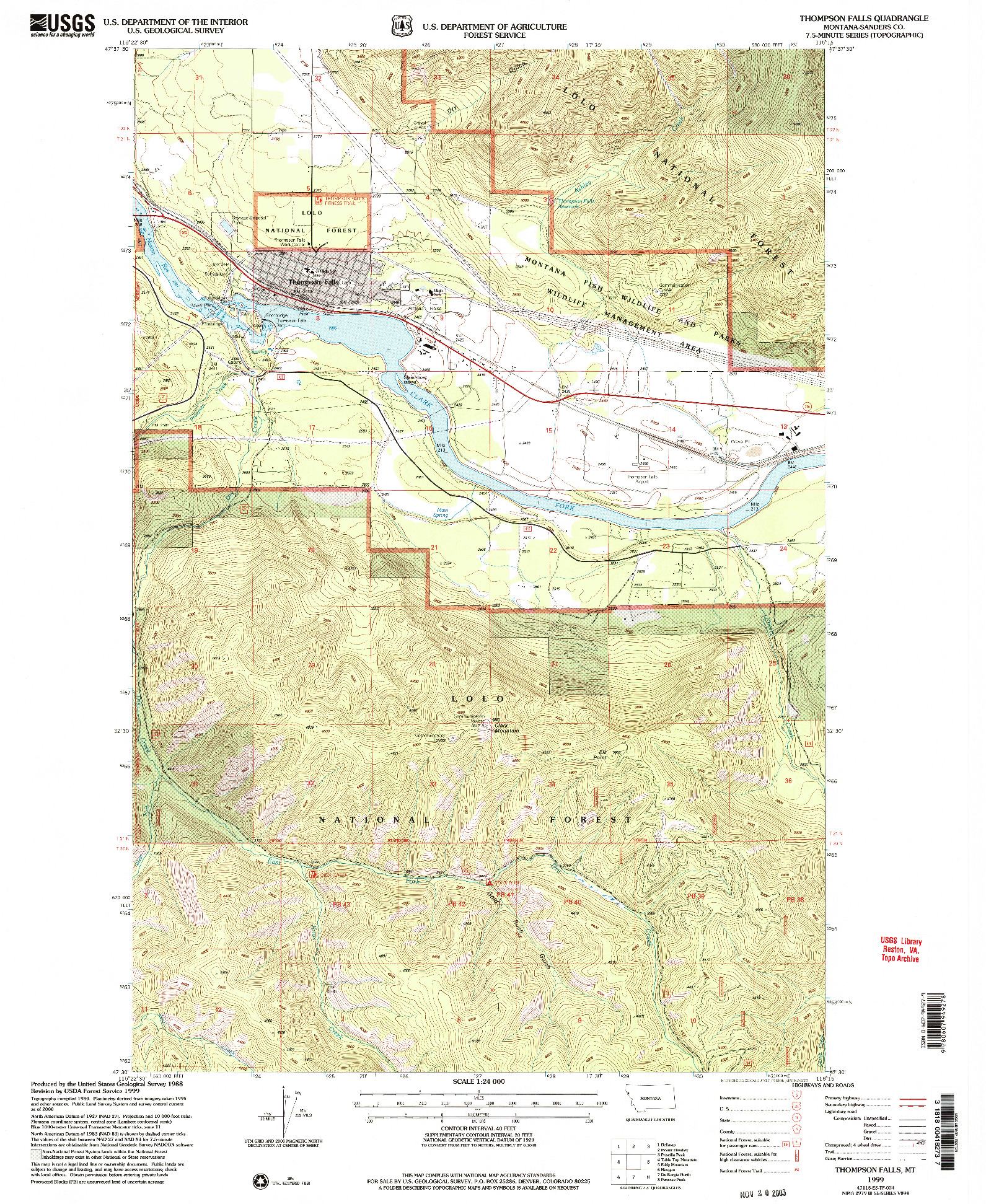 USGS 1:24000-SCALE QUADRANGLE FOR THOMPSON FALLS, MT 1999