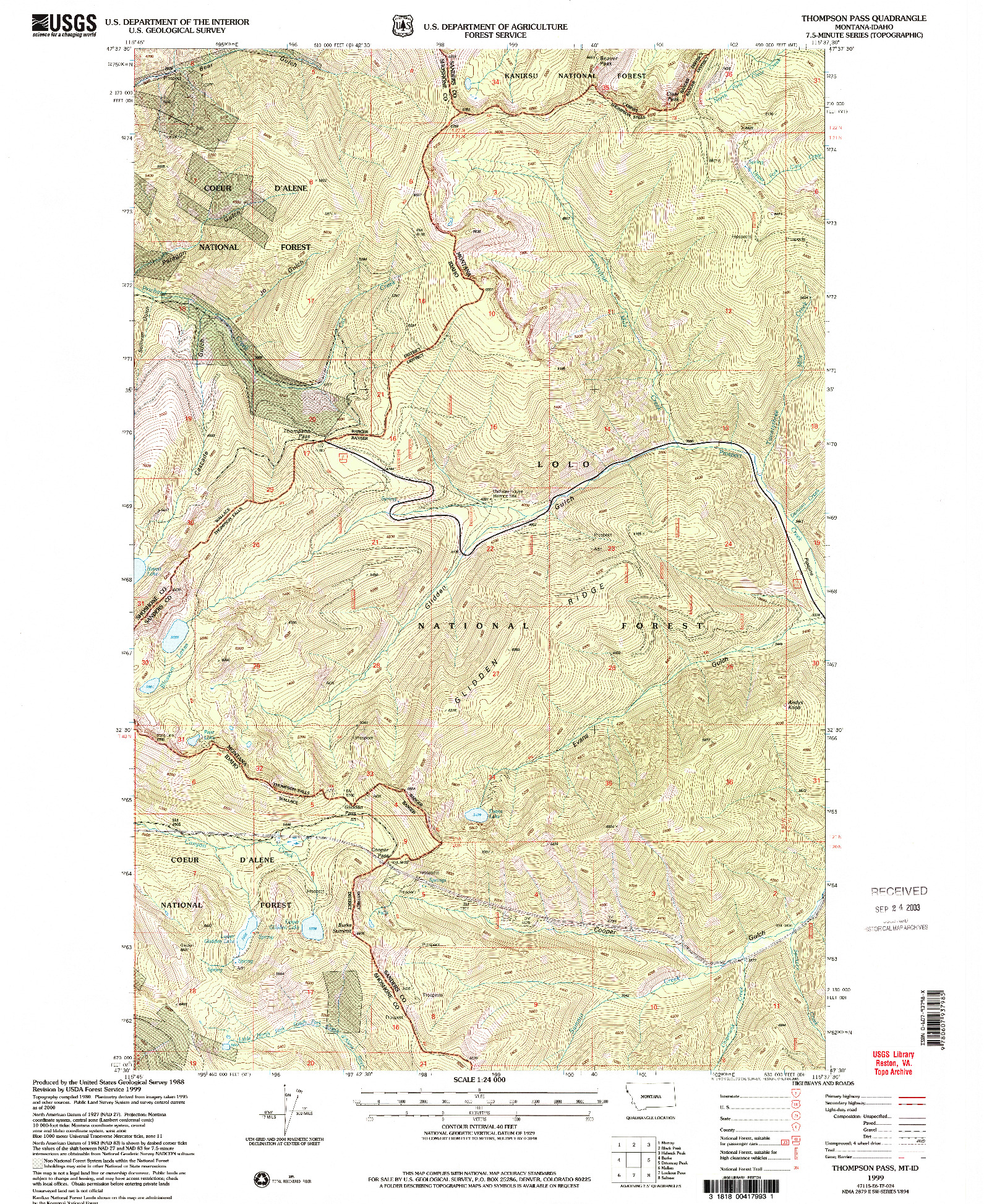 USGS 1:24000-SCALE QUADRANGLE FOR THOMPSON PASS, MT 1999