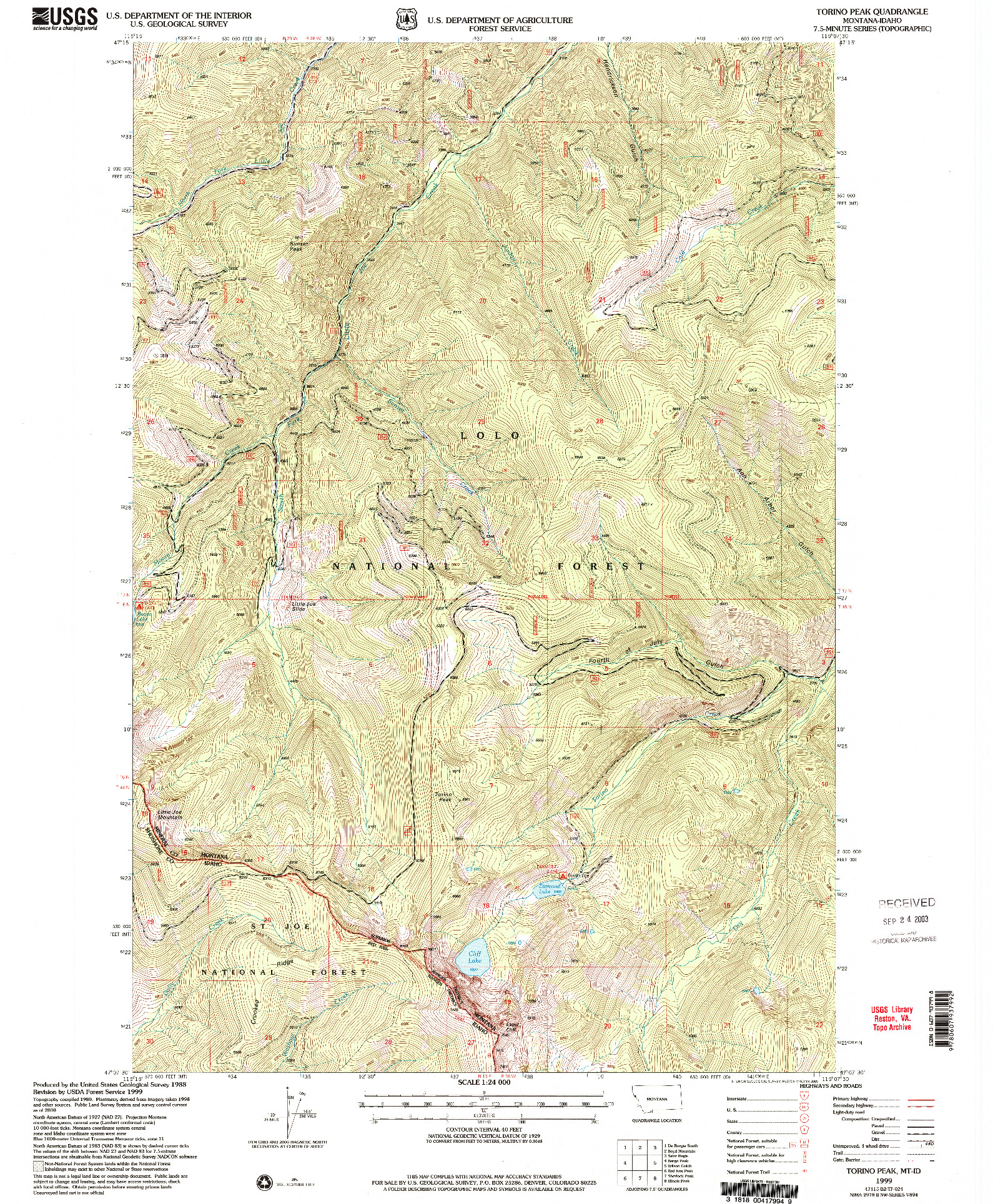 USGS 1:24000-SCALE QUADRANGLE FOR TORINO PEAK, MT 1999
