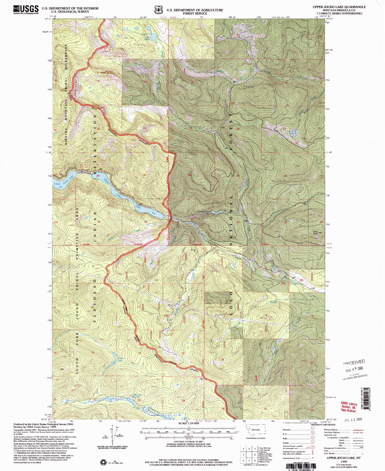 USGS 1:24000-SCALE QUADRANGLE FOR UPPER JOCKO LAKE, MT 1999