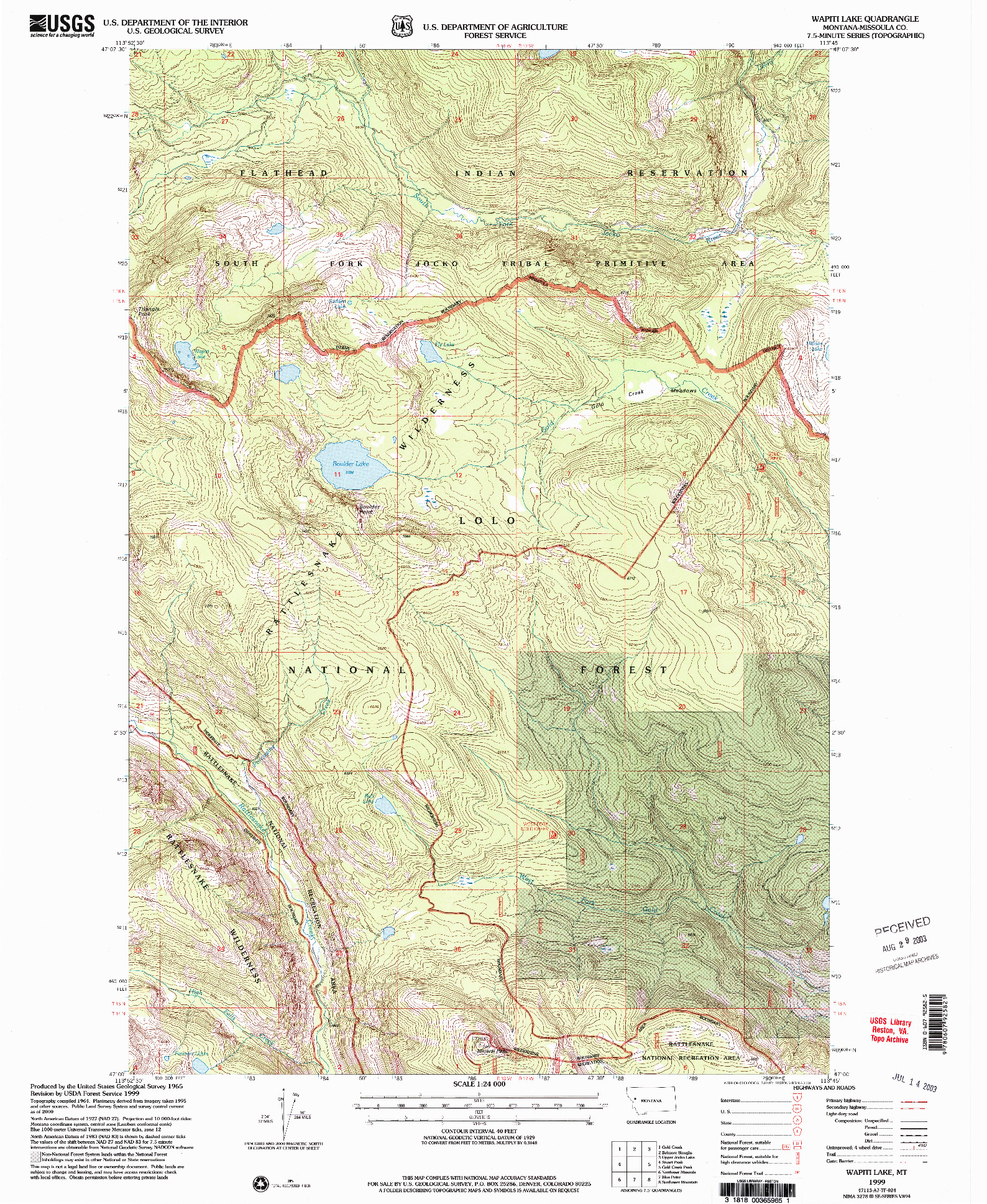 USGS 1:24000-SCALE QUADRANGLE FOR WAPITI LAKE, MT 1999