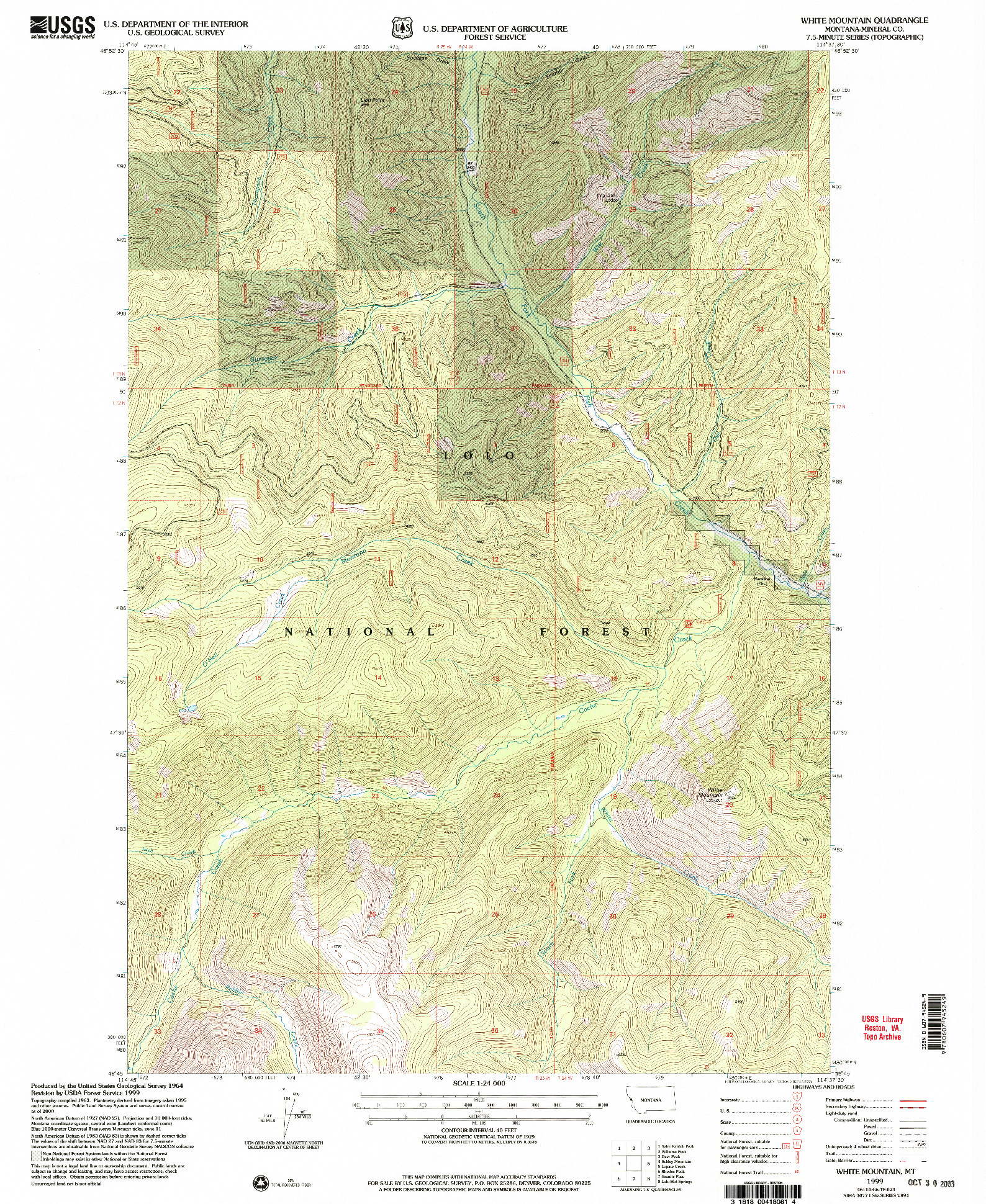USGS 1:24000-SCALE QUADRANGLE FOR WHITE MOUNTAIN, MT 1999