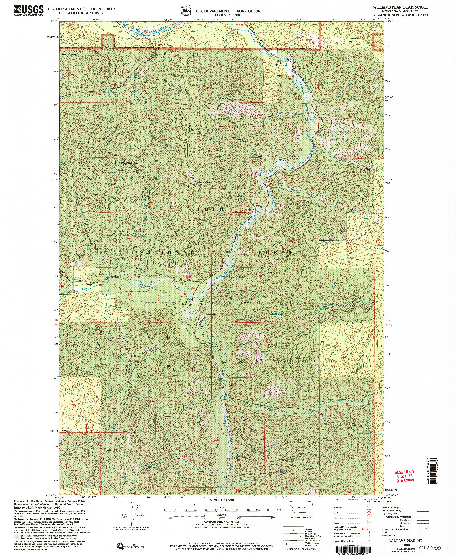USGS 1:24000-SCALE QUADRANGLE FOR WILLIAMS PEAK, MT 1999