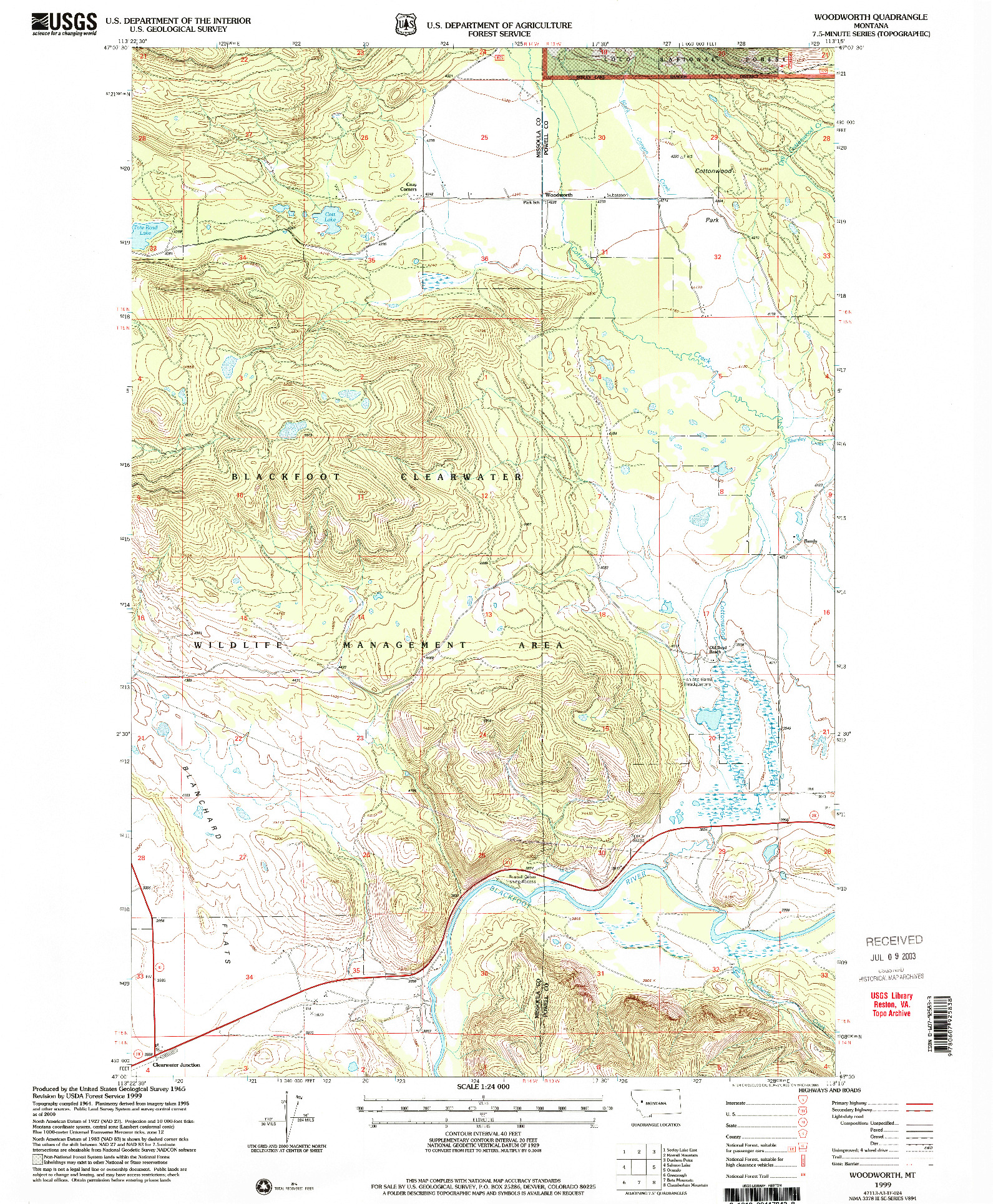 USGS 1:24000-SCALE QUADRANGLE FOR WOODWORTH, MT 1999