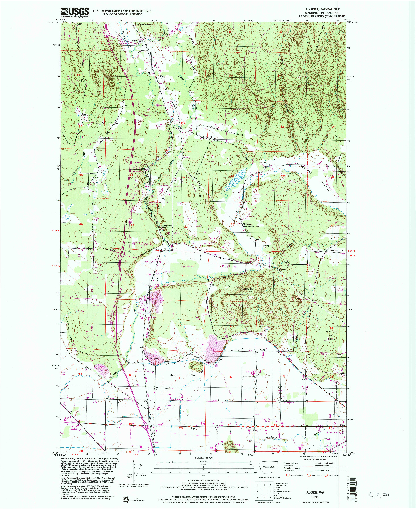 USGS 1:24000-SCALE QUADRANGLE FOR ALGER, WA 1998