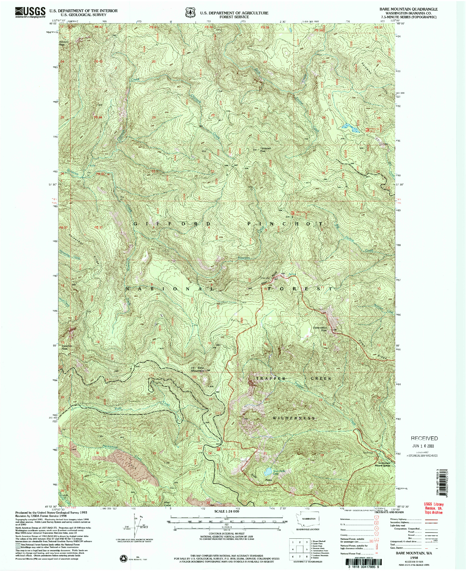 USGS 1:24000-SCALE QUADRANGLE FOR BARE MOUNTAIN, WA 1998