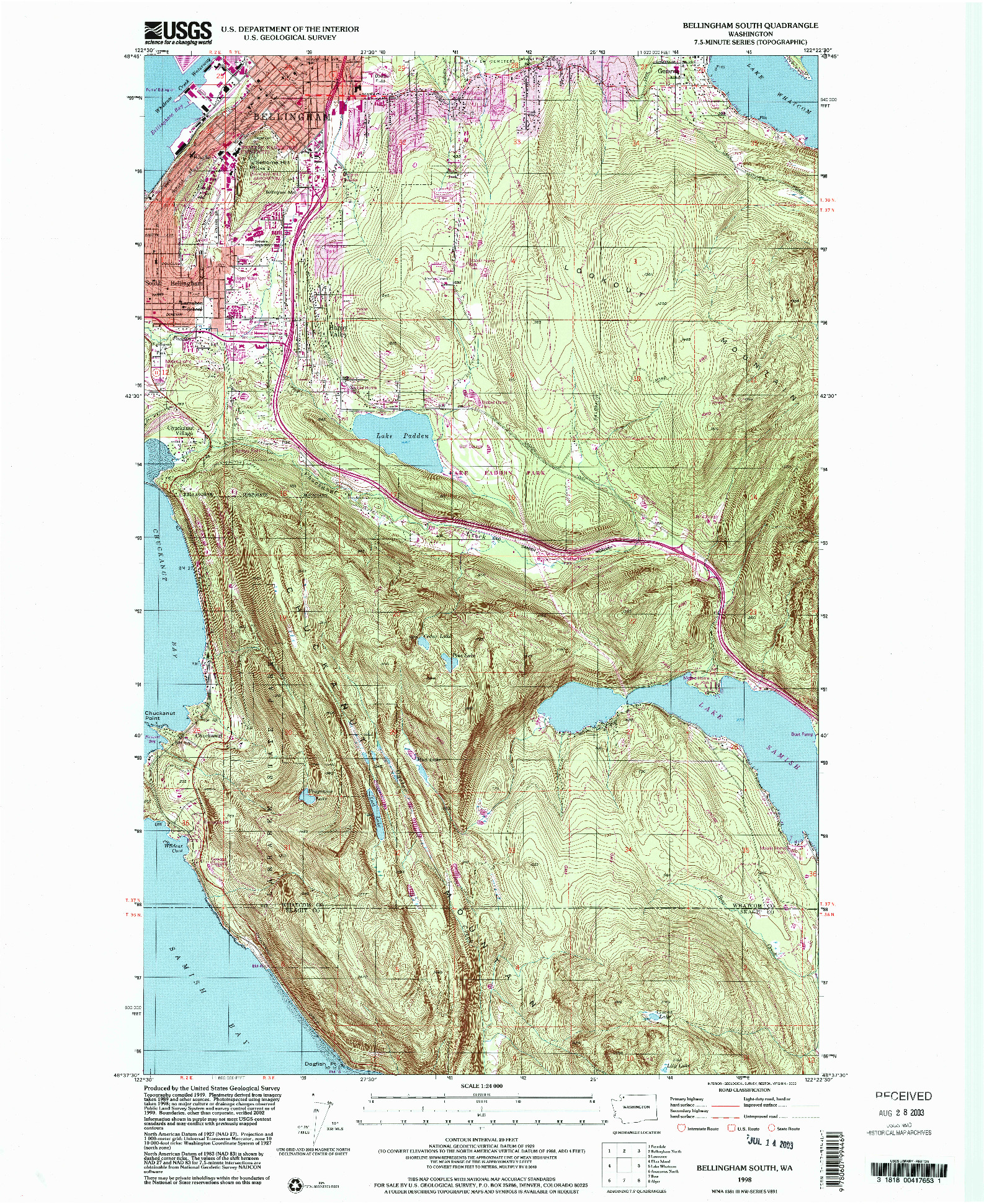 USGS 1:24000-SCALE QUADRANGLE FOR BELLINGHAM SOUTH, WA 1998
