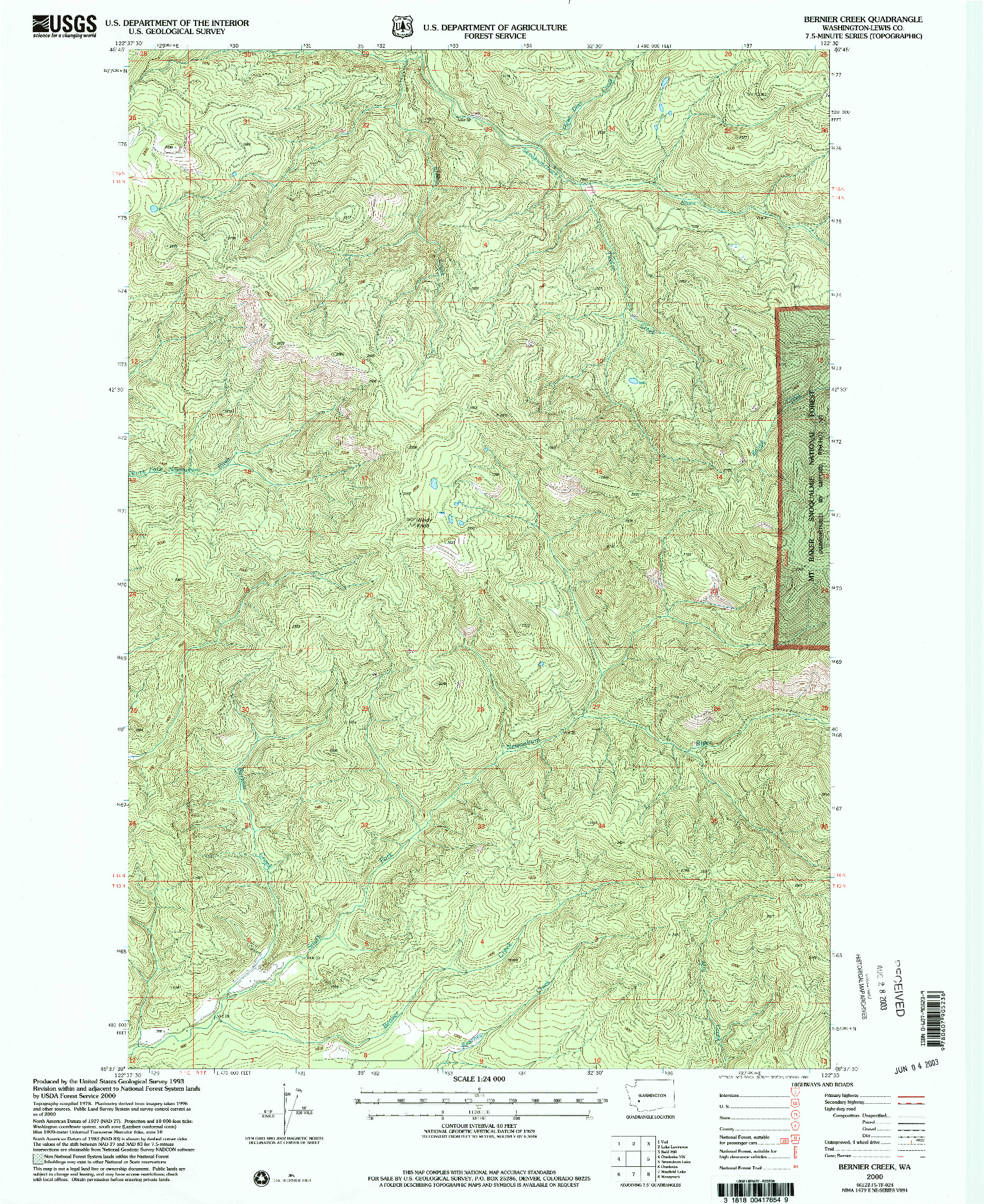 USGS 1:24000-SCALE QUADRANGLE FOR BERNIER CREEK, WA 2000