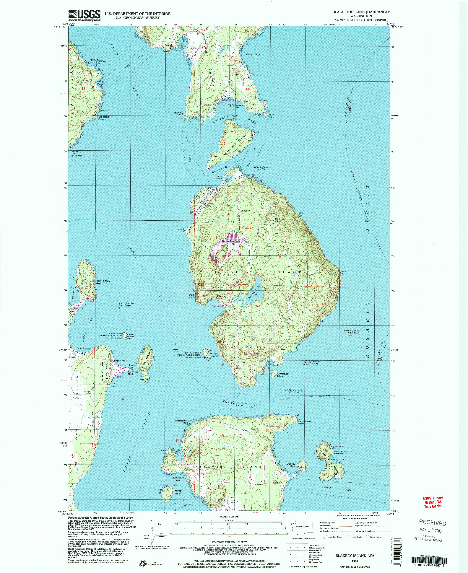 USGS 1:24000-SCALE QUADRANGLE FOR BLAKELY ISLAND, WA 1997