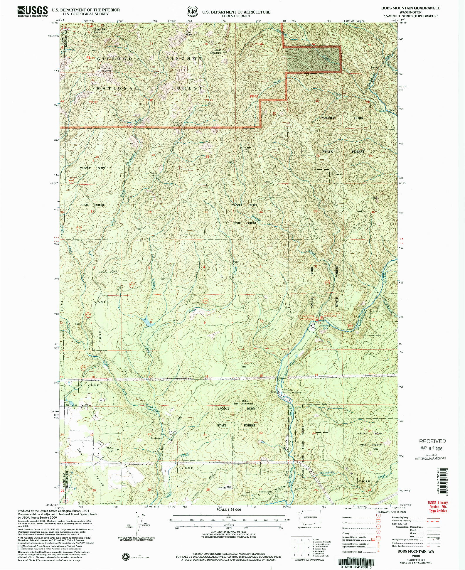 USGS 1:24000-SCALE QUADRANGLE FOR BOBS MOUNTAIN, WA 2000