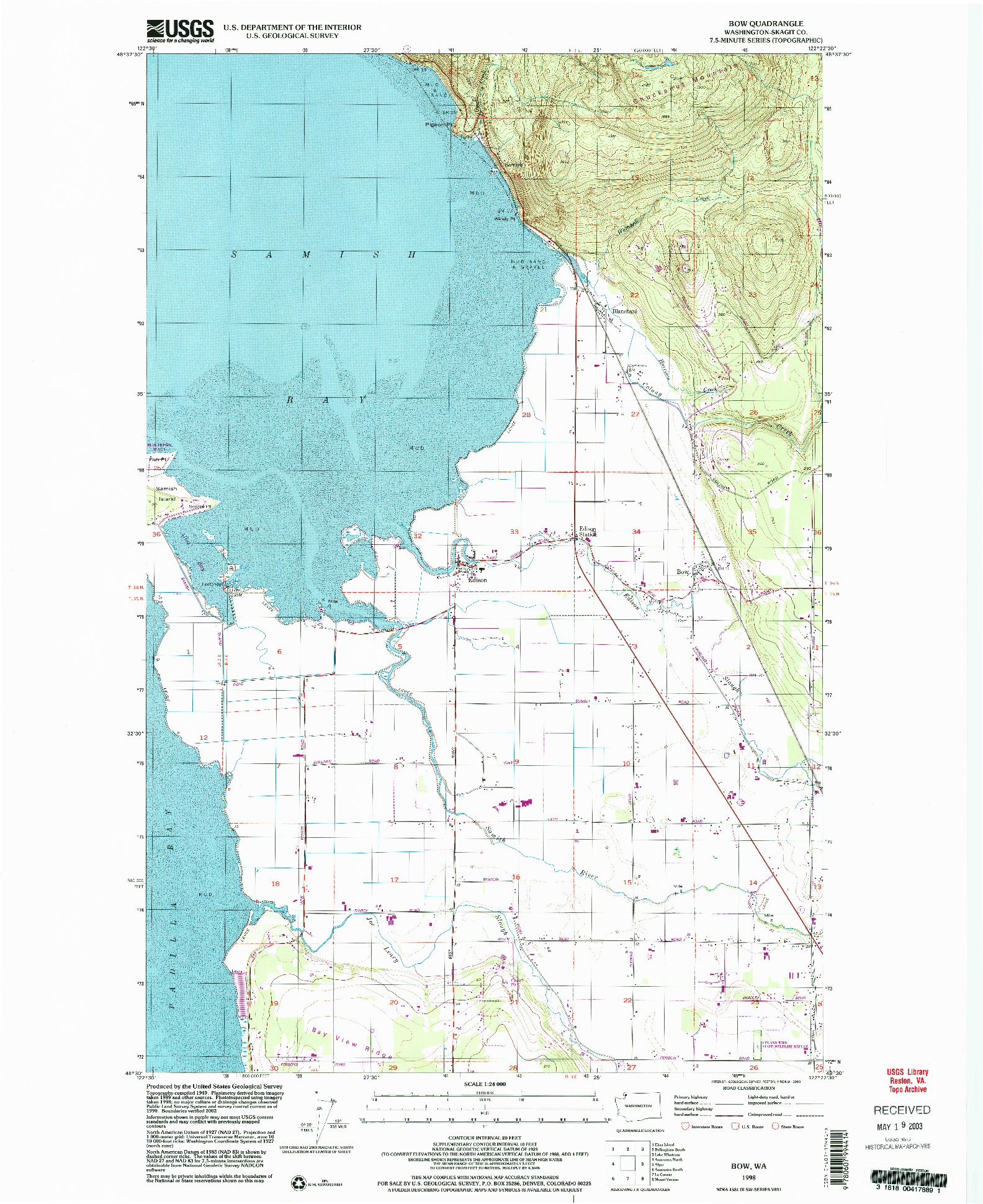 USGS 1:24000-SCALE QUADRANGLE FOR BOW, WA 1998