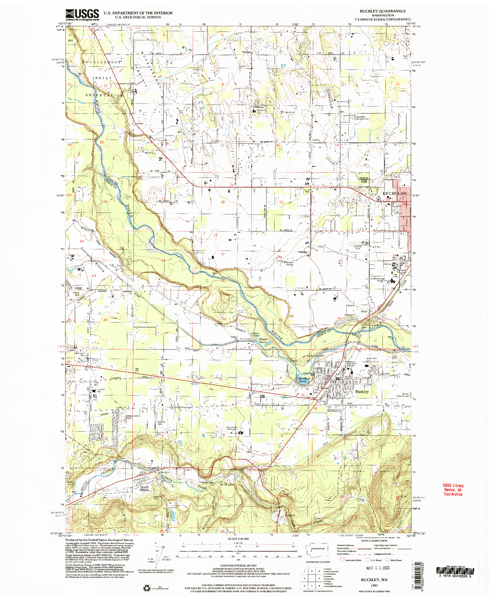 USGS 1:24000-SCALE QUADRANGLE FOR BUCKLEY, WA 1997