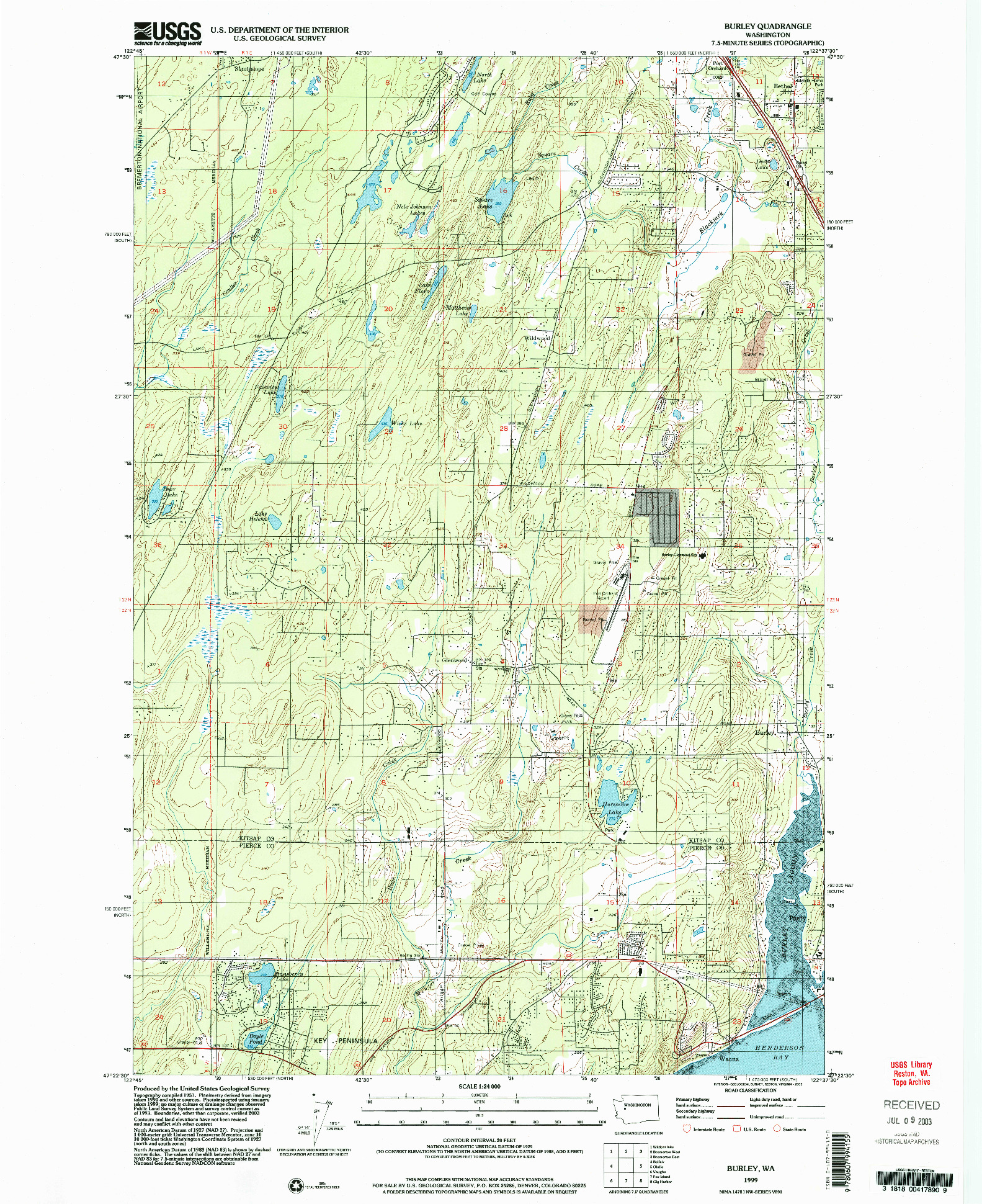USGS 1:24000-SCALE QUADRANGLE FOR BURLEY, WA 1999