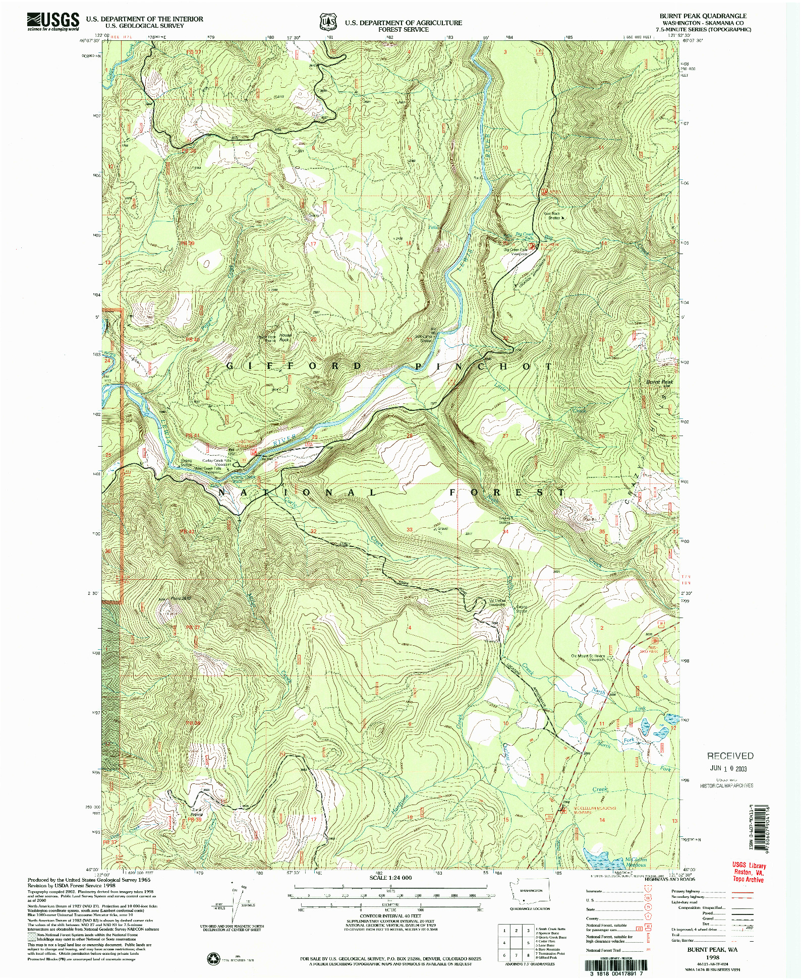 USGS 1:24000-SCALE QUADRANGLE FOR BURNT PEAK, WA 1998