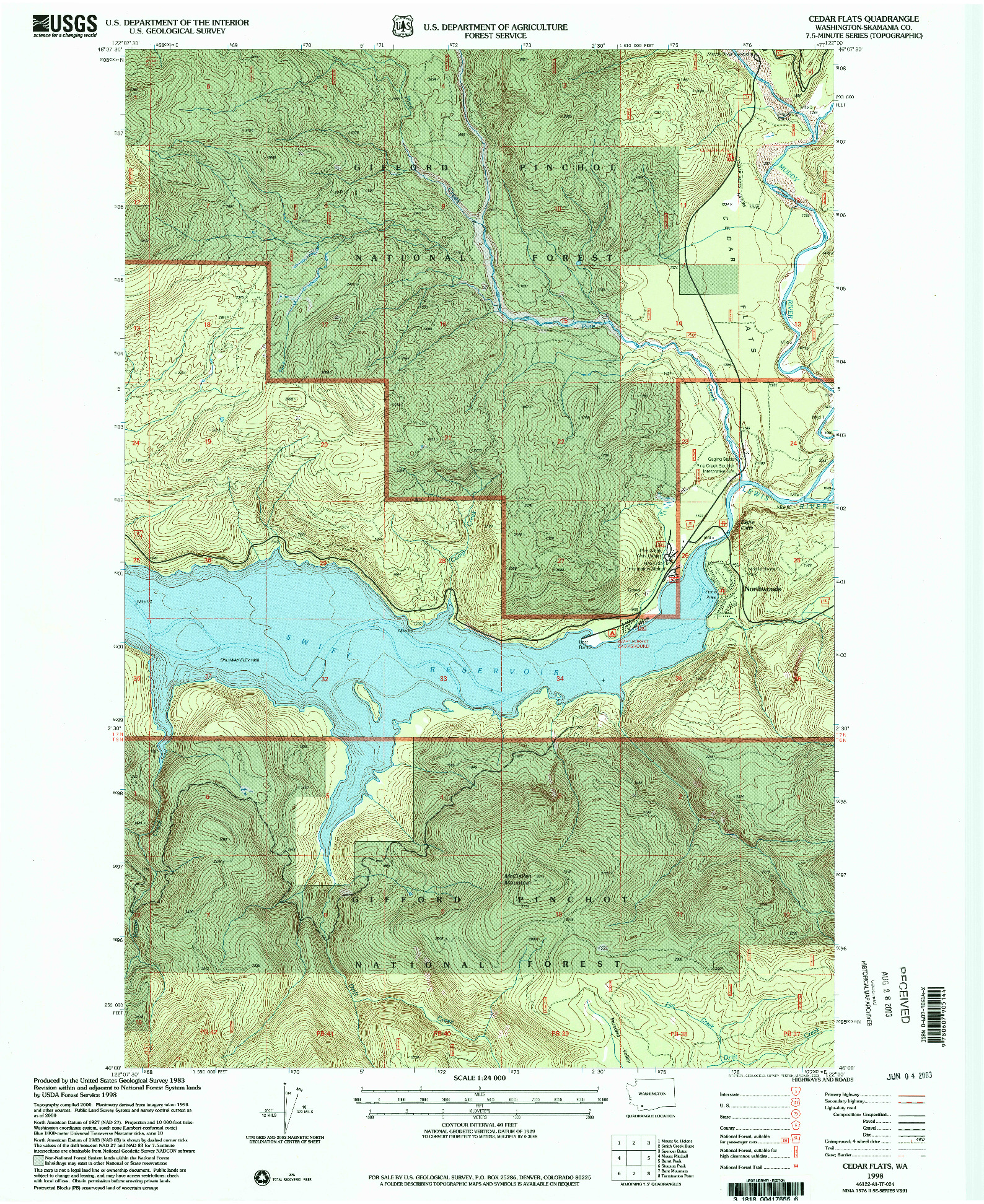 USGS 1:24000-SCALE QUADRANGLE FOR CEDAR FLATS, WA 1998