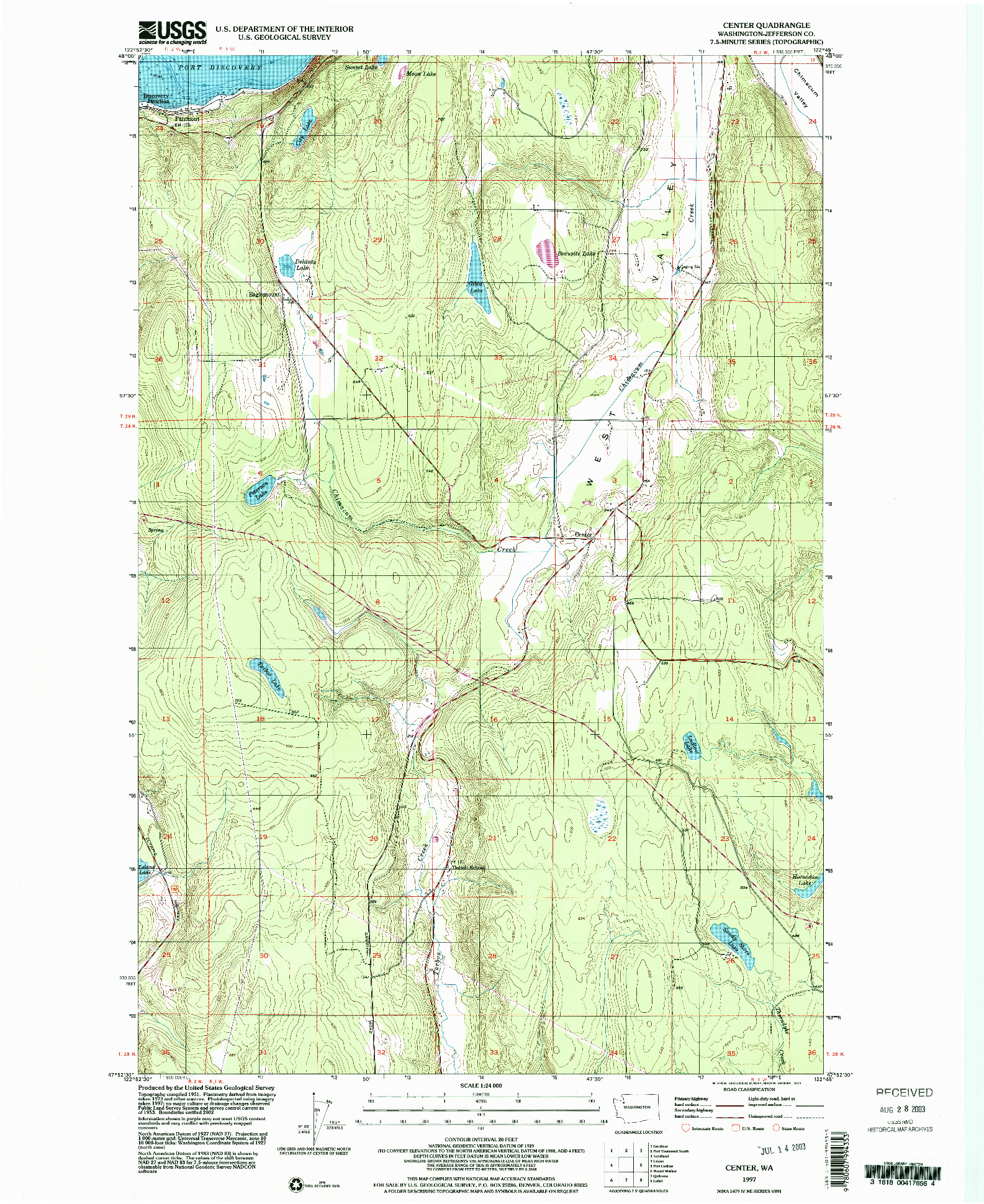 USGS 1:24000-SCALE QUADRANGLE FOR CENTER, WA 1997