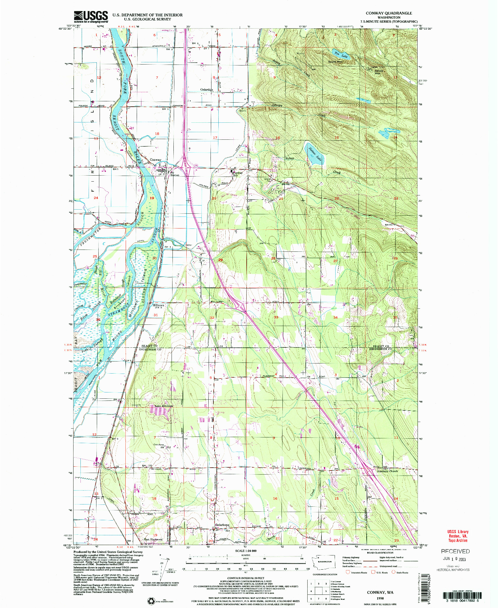 USGS 1:24000-SCALE QUADRANGLE FOR CONWAY, WA 1998