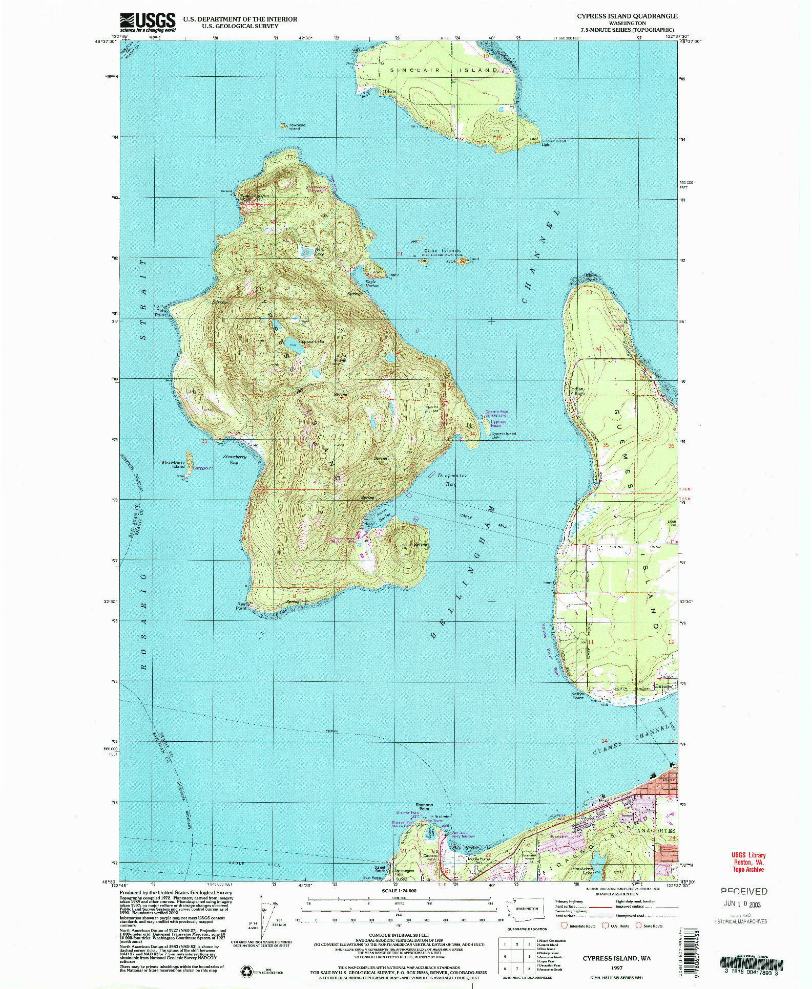 USGS 1:24000-SCALE QUADRANGLE FOR CYPRESS ISLAND, WA 1997