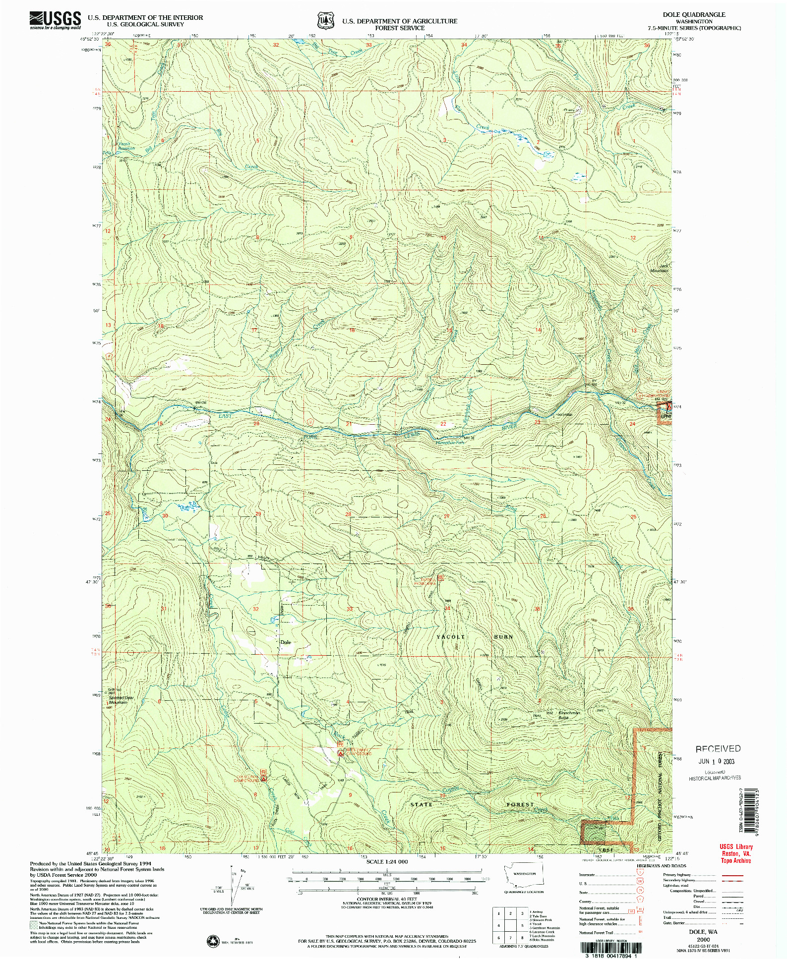 USGS 1:24000-SCALE QUADRANGLE FOR DOLE, WA 2000